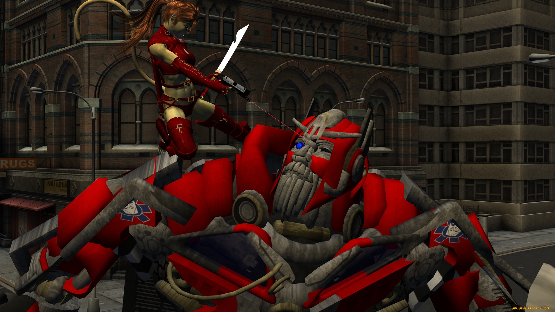 3д, графика, fantasy, , фантазия, робот, девушка, кошка