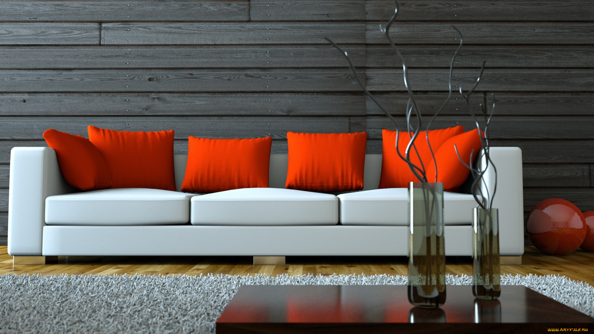 3д, графика, realism, , реализм, red, pillows, white, sofa, вазы, home, design, interior, stylish, дизайн, дома, стильная, интерьер, vase, красные, подушки, белый, диван