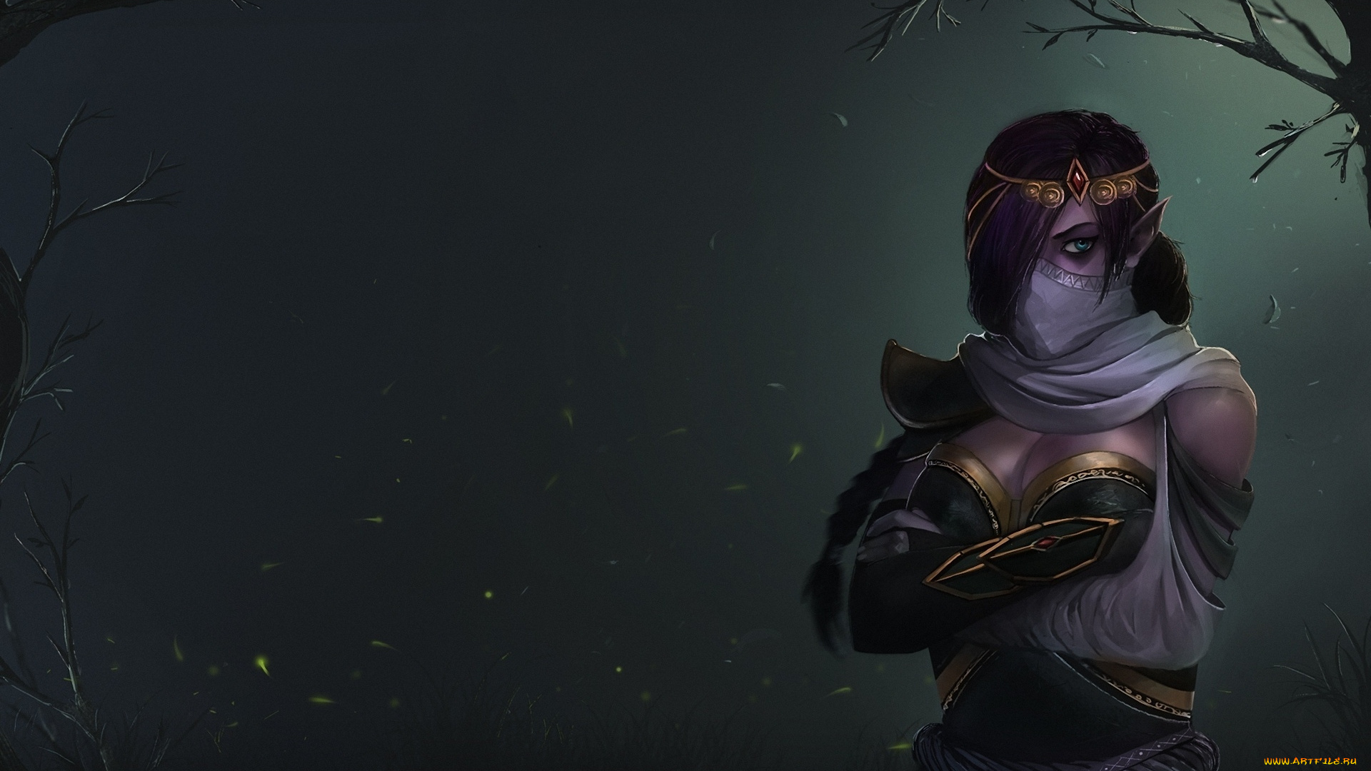 фэнтези, эльфы, взгляд, ветви, накидка, глаз, девушка, lanaya, dota, 2, templar, assassin