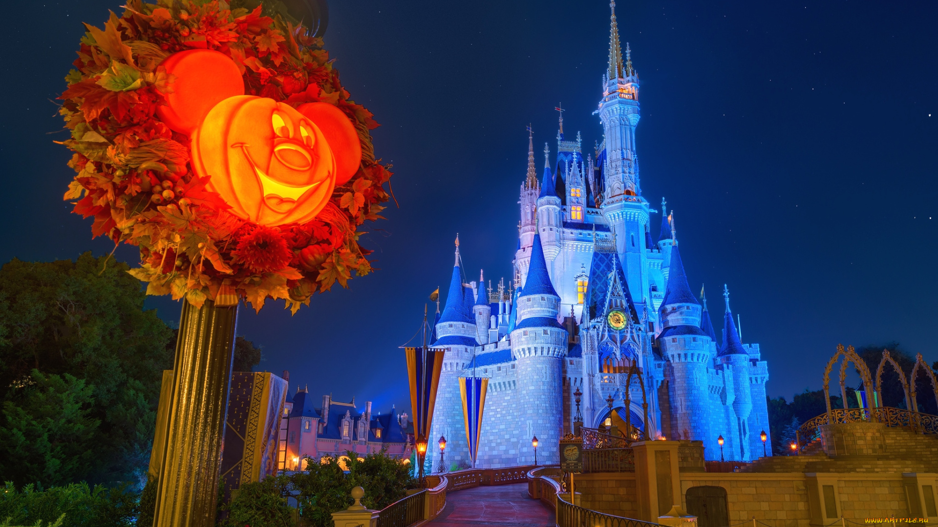 города, диснейленд, иллюминация, замок