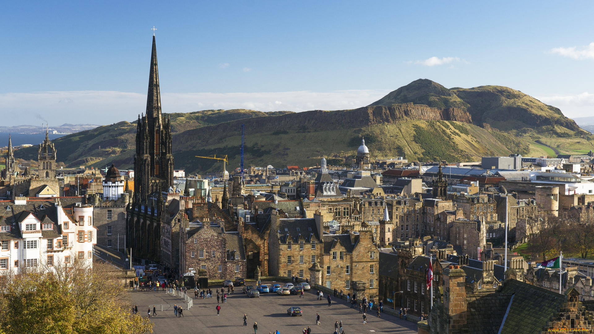 города, эдинбург, , шотландия, площадь, панорама