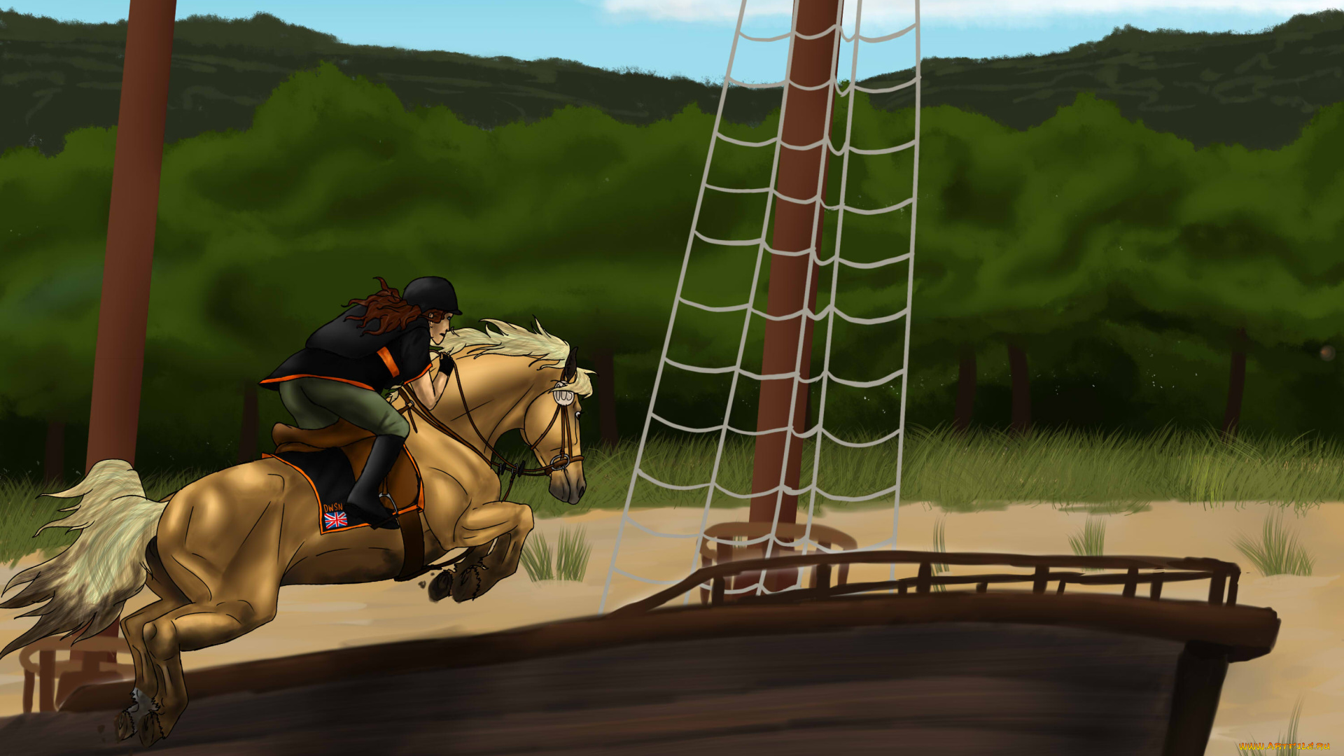 рисованные, животные, , лошади, всадник, лошадь