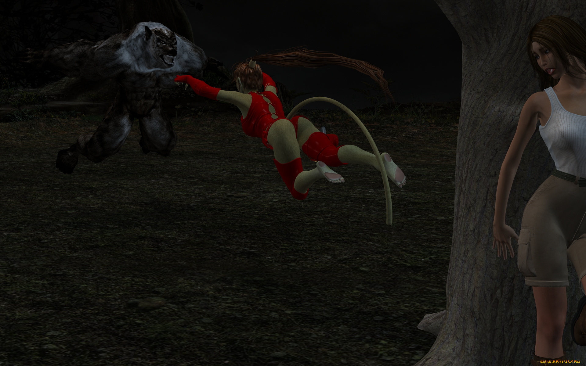 3д, графика, fantasy, , фантазия, атака, существо, девушка, кошка