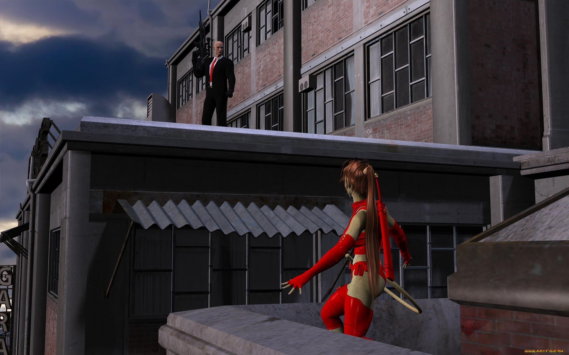 3д, графика, fantasy, , фантазия, мужчина, дом, девушка, кошка