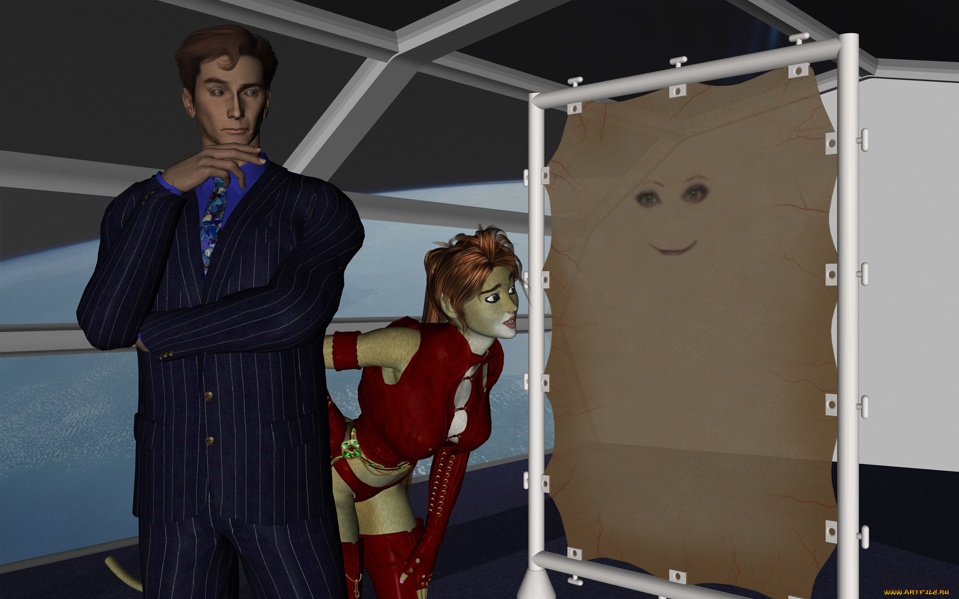 3д, графика, fantasy, , фантазия, мужчина, девушка, кошка