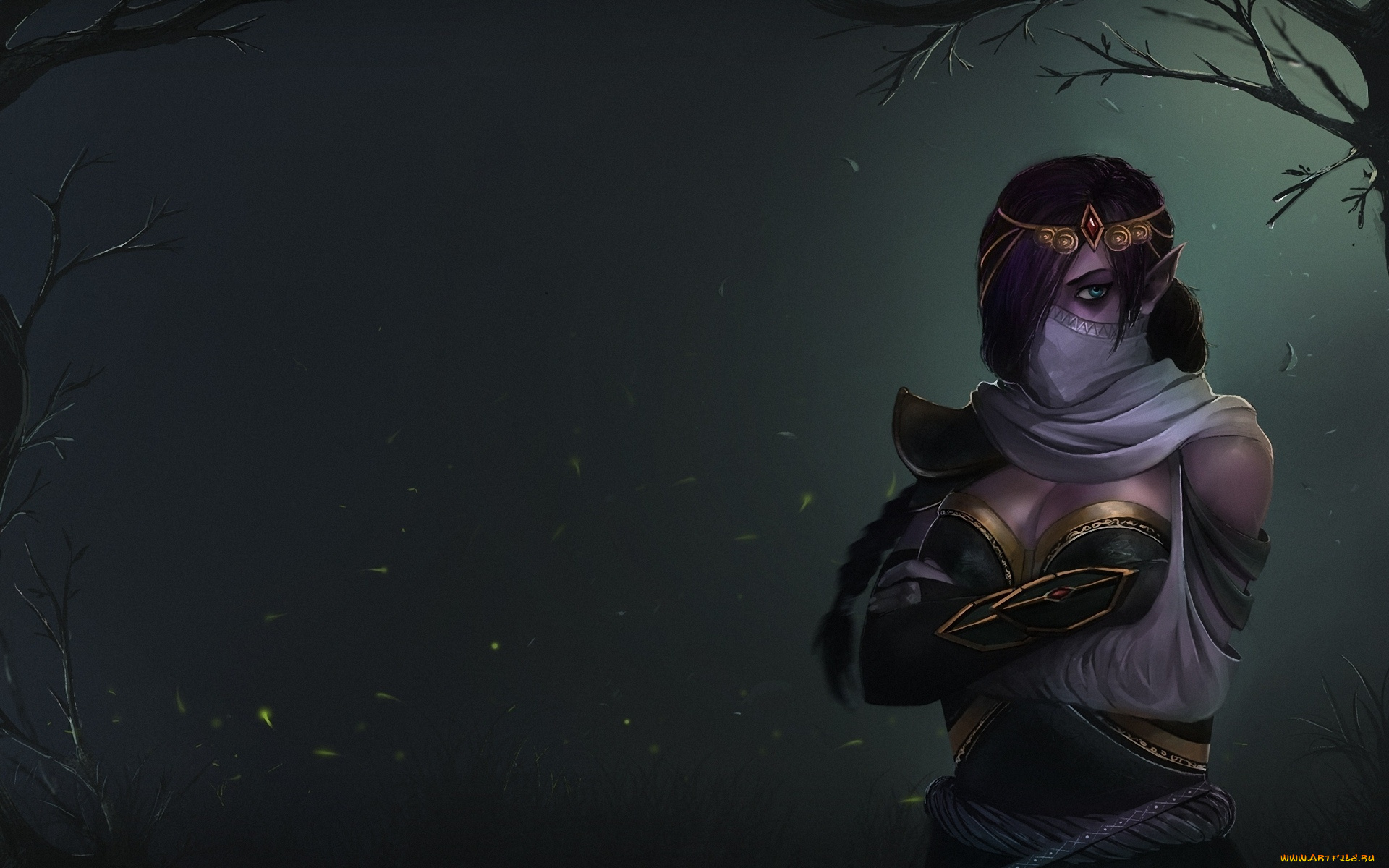 фэнтези, эльфы, взгляд, ветви, накидка, глаз, девушка, lanaya, dota, 2, templar, assassin