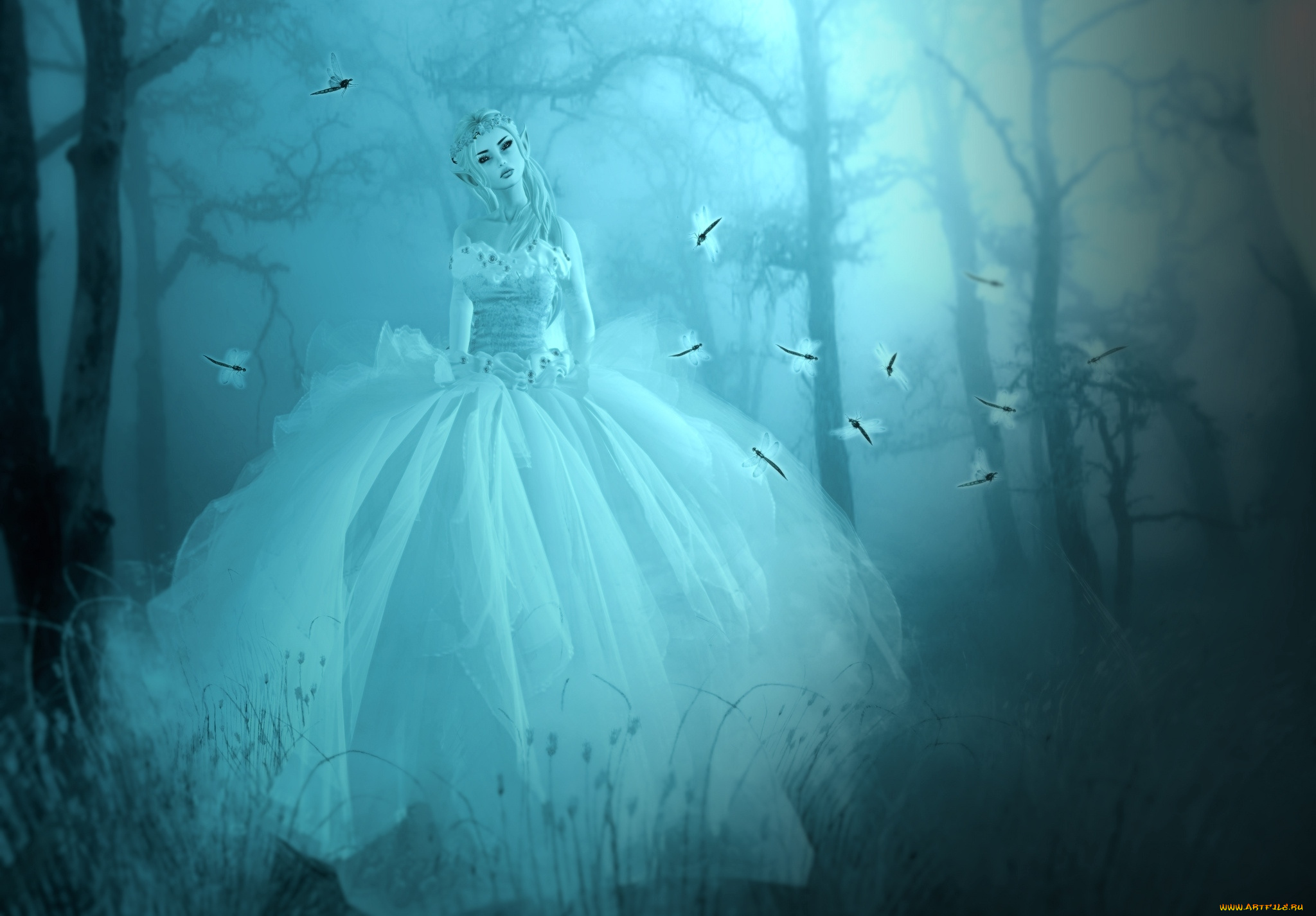 3д, графика, elves, , эльфы, стрекозы