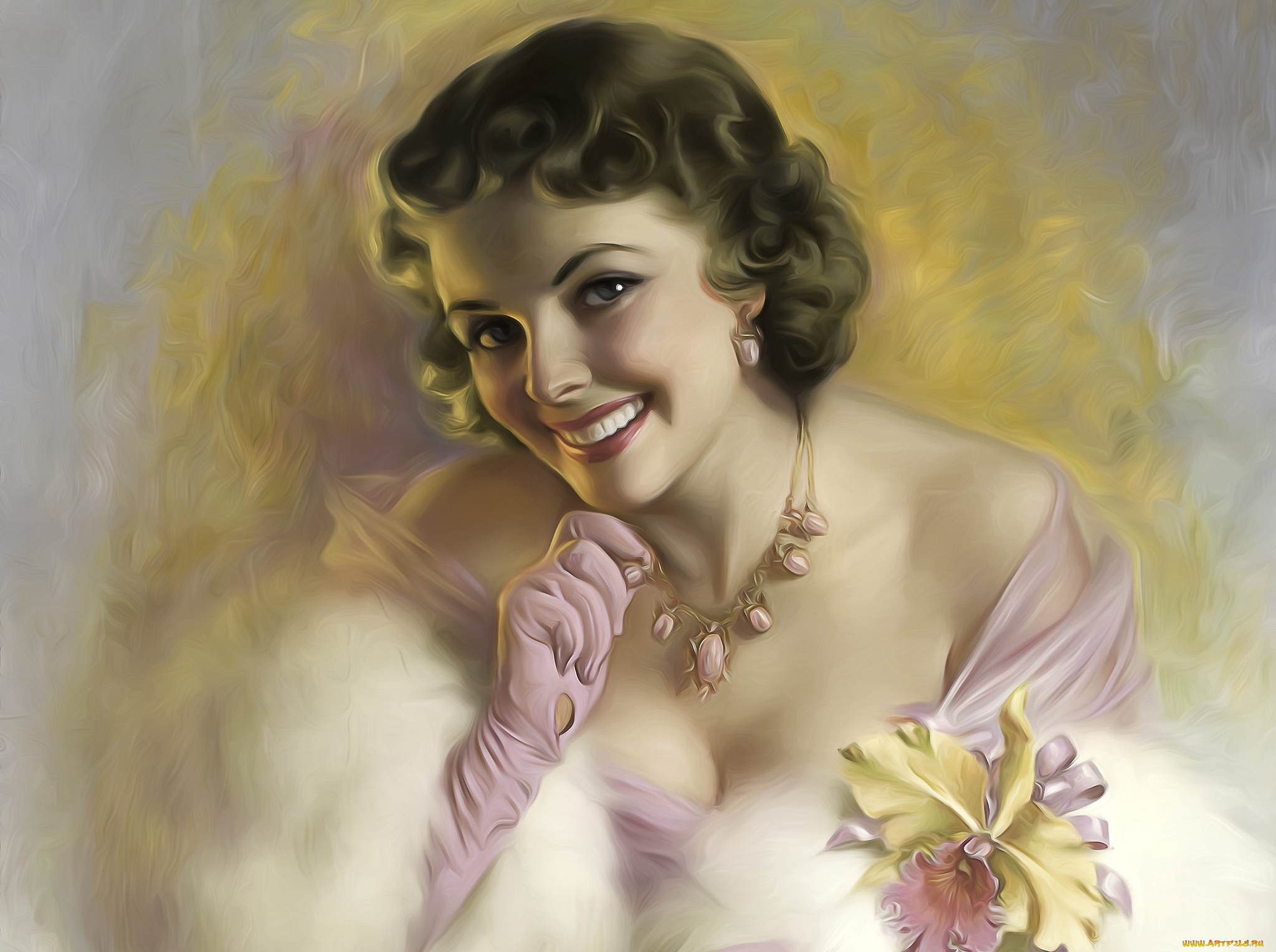 рисованные, люди, портрет, улыбка