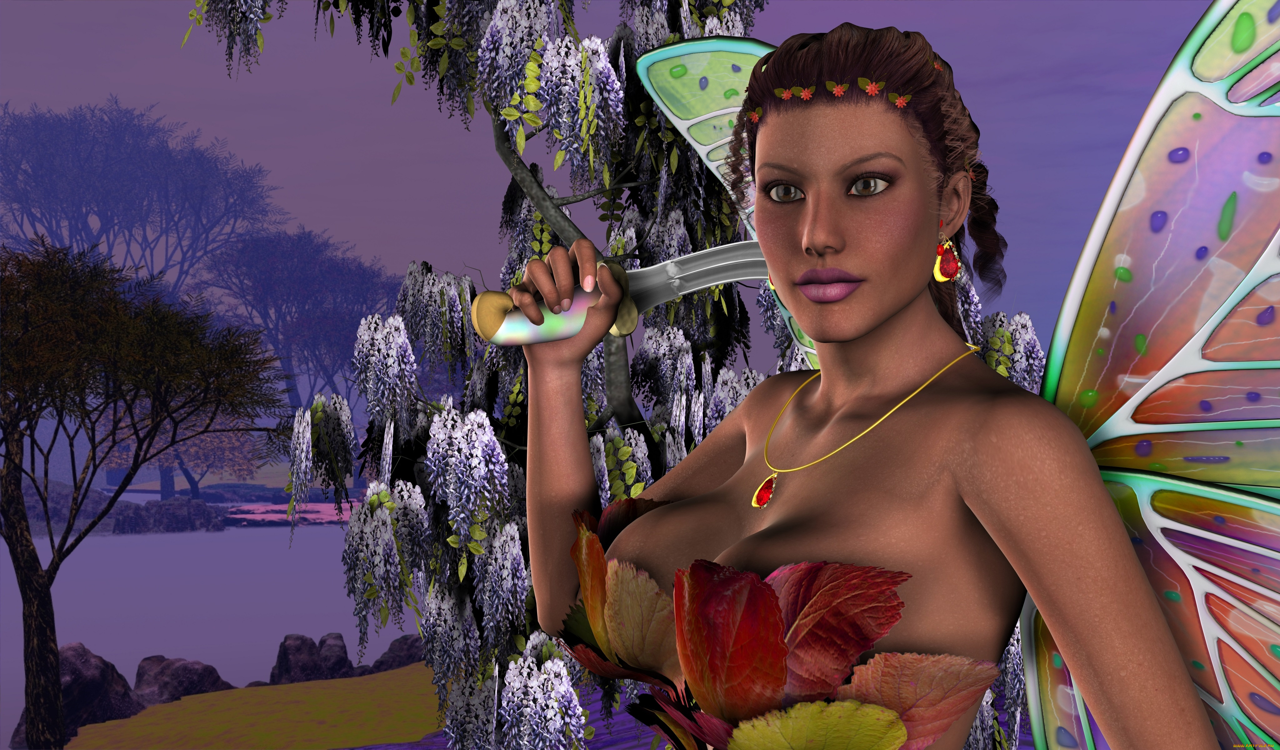 3д, графика, elves, , эльфы, крылья, фея, девушка, меч