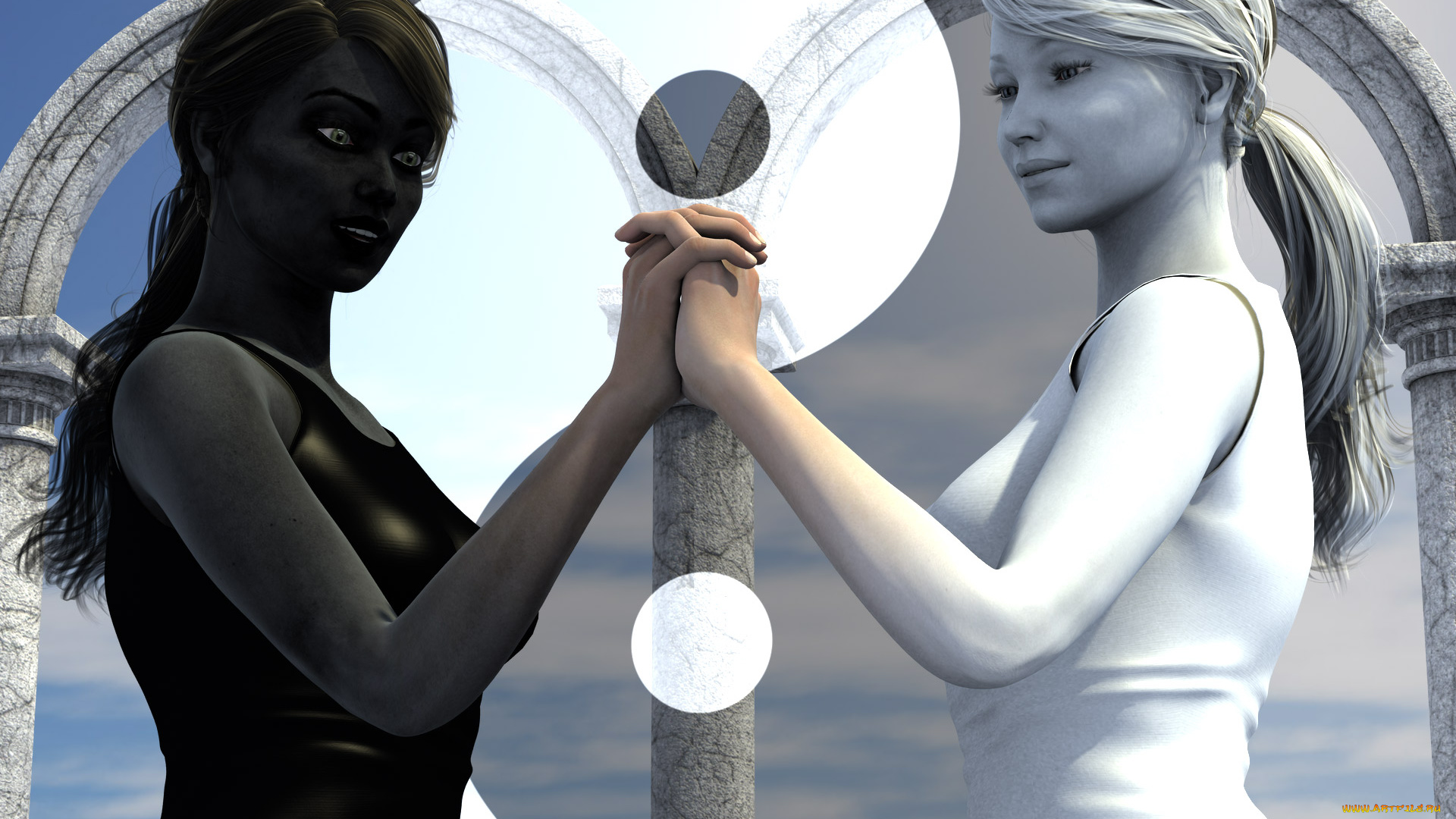 3д, графика, фантазия, , fantasy, фон, девушки, взгляд