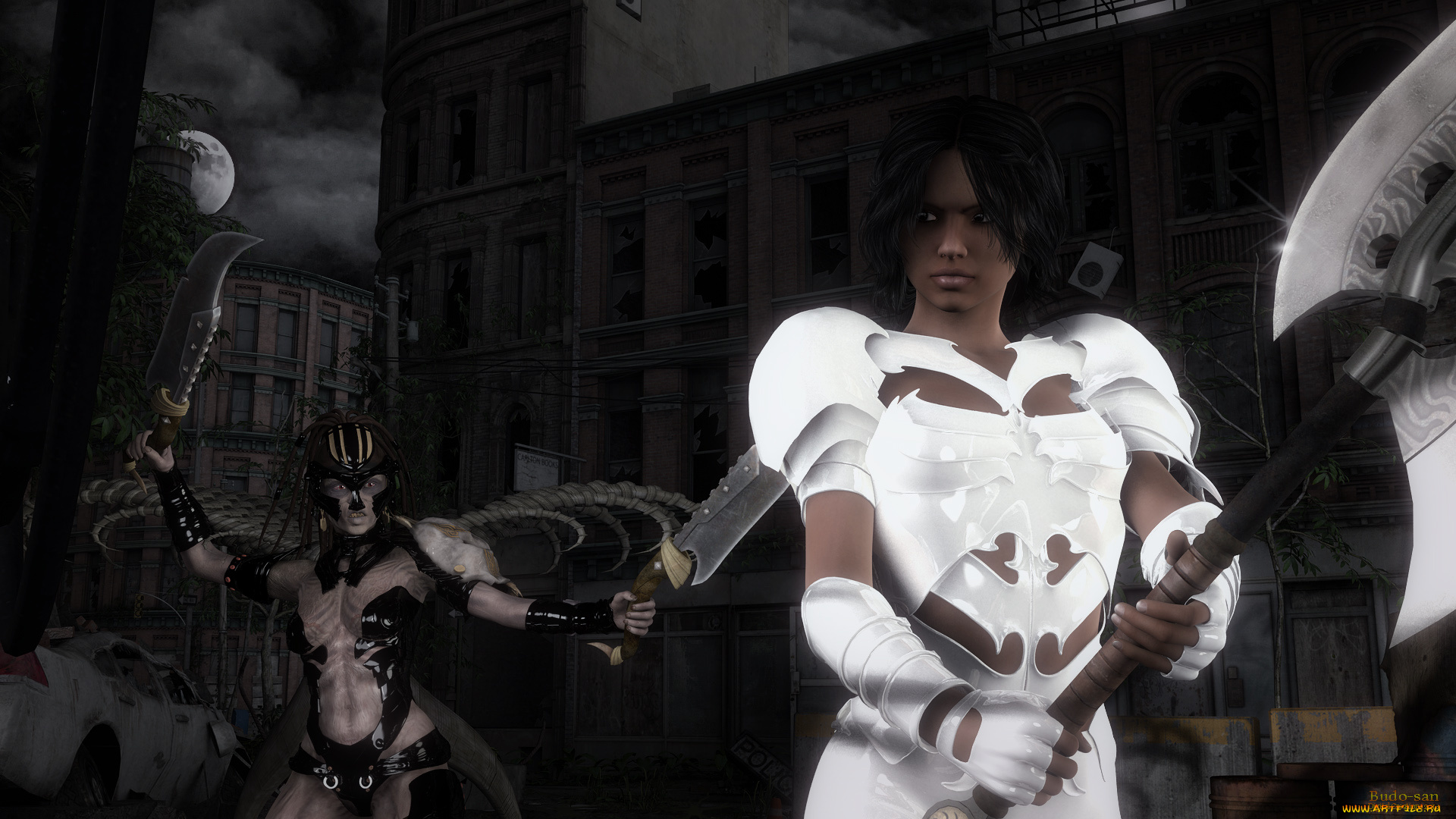 3д, графика, фантазия, , fantasy, оружие, фон, взгляд, девушка, существо