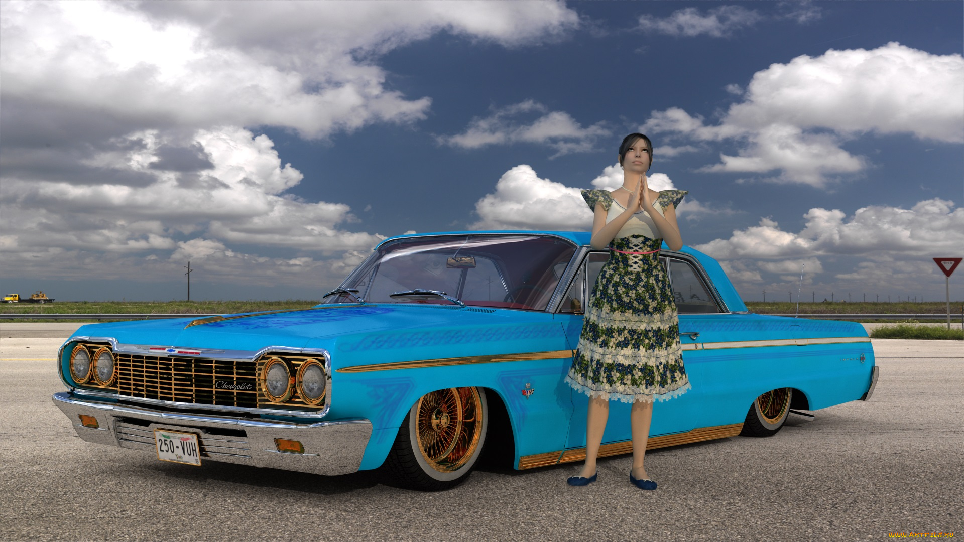 3д, графика, люди, , people, взгляд, девушка, автомобиль, фон