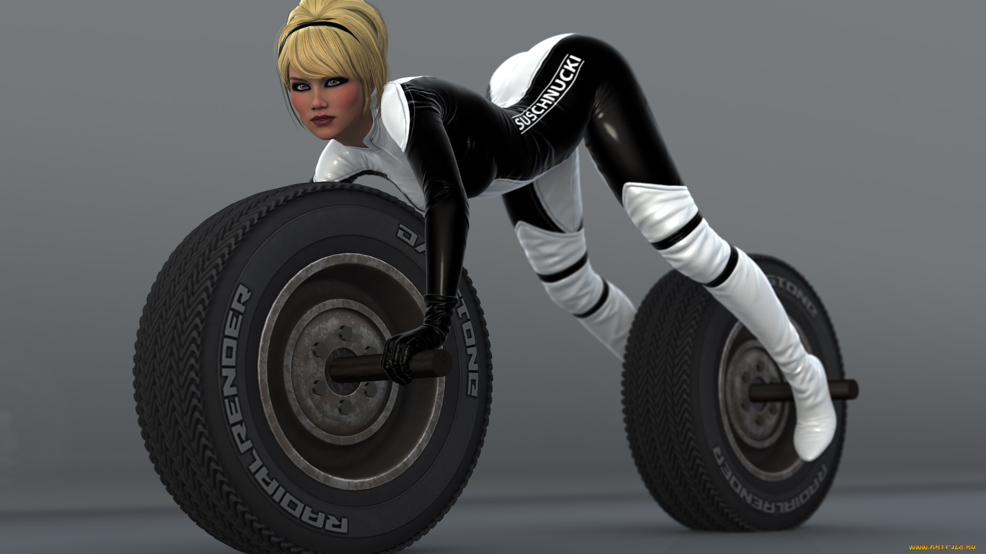 3д, графика, юмор, , humor, колеса, фон, взгляд, девушка