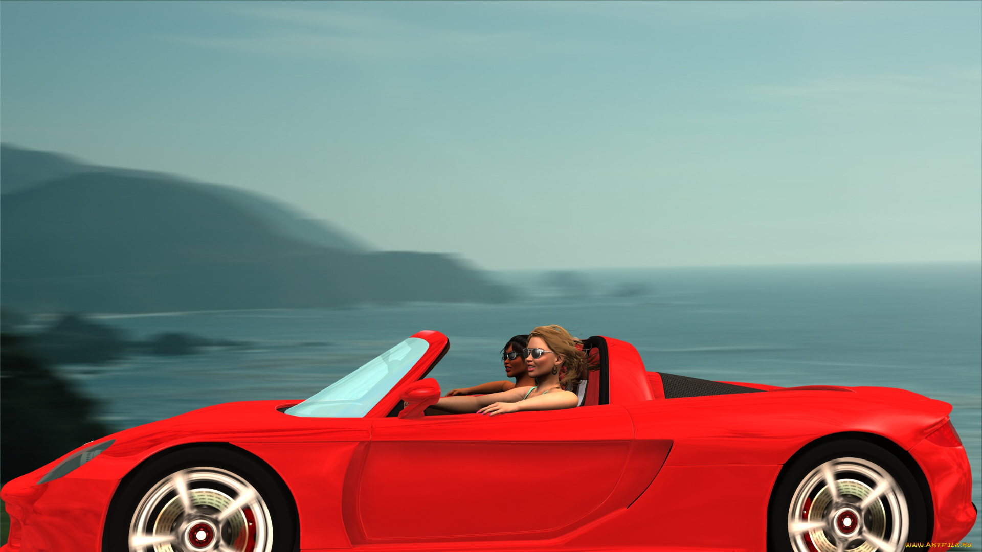 автомобили, 3d, car&girl, девушки, взгляд, фон, автомобиль