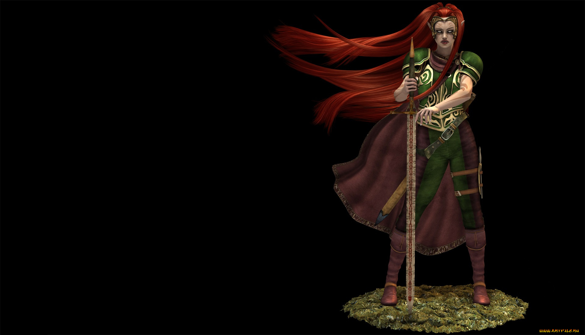 3д, графика, эльфы, , elves, фон, меч, эльфийка, взгляд