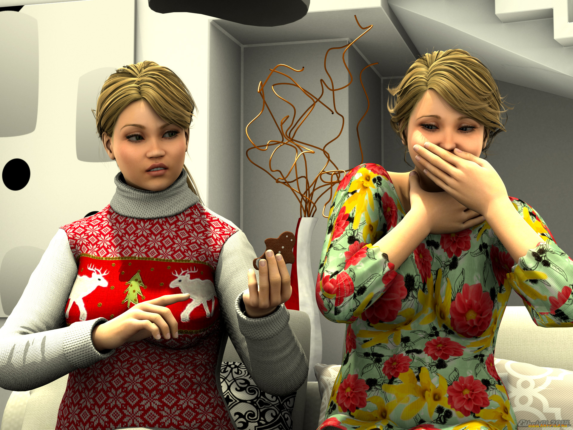 3д, графика, люди, , people, фон, улыбка, взгляд, девушки