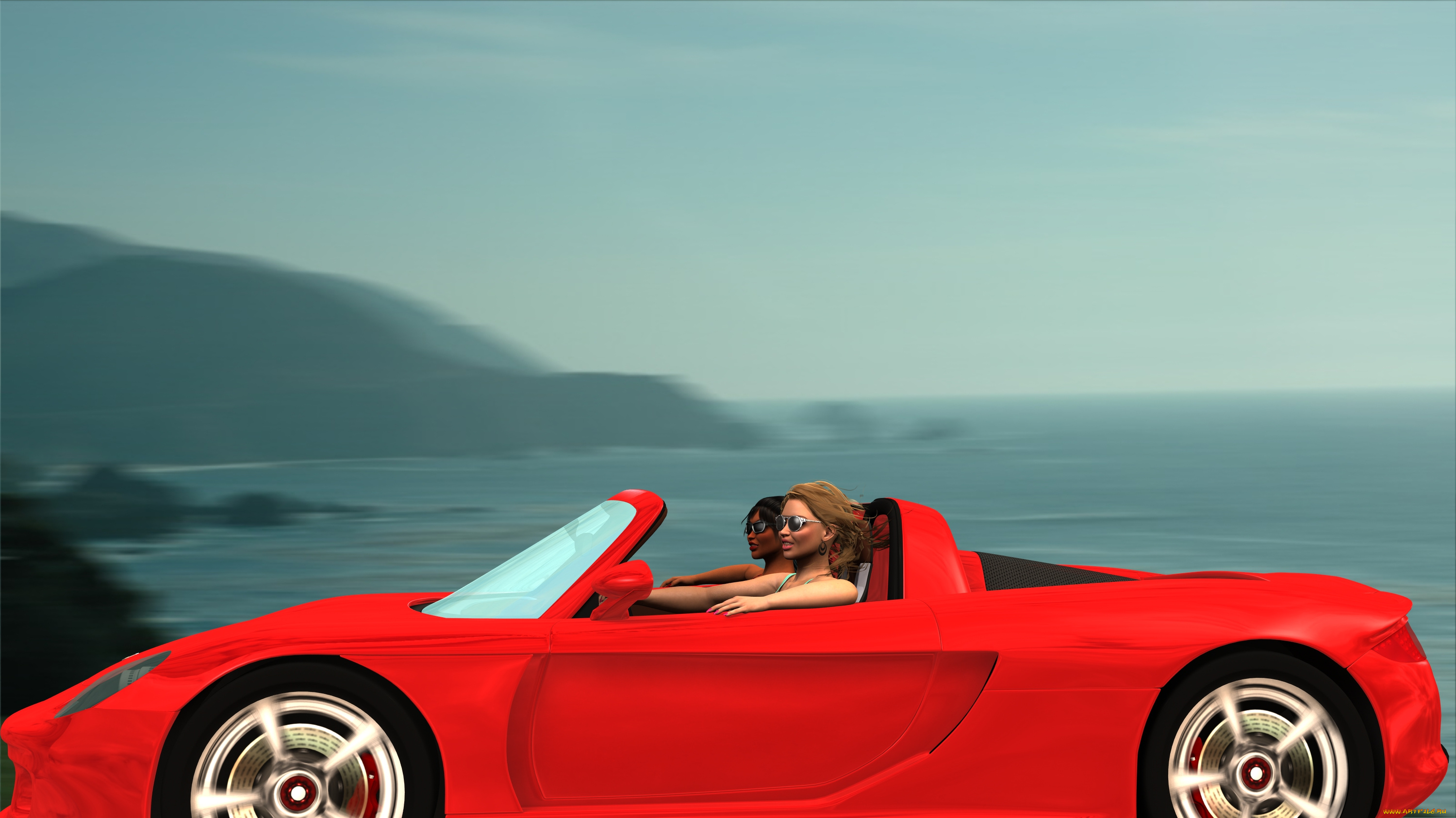 автомобили, 3d, car&girl, девушки, взгляд, фон, автомобиль