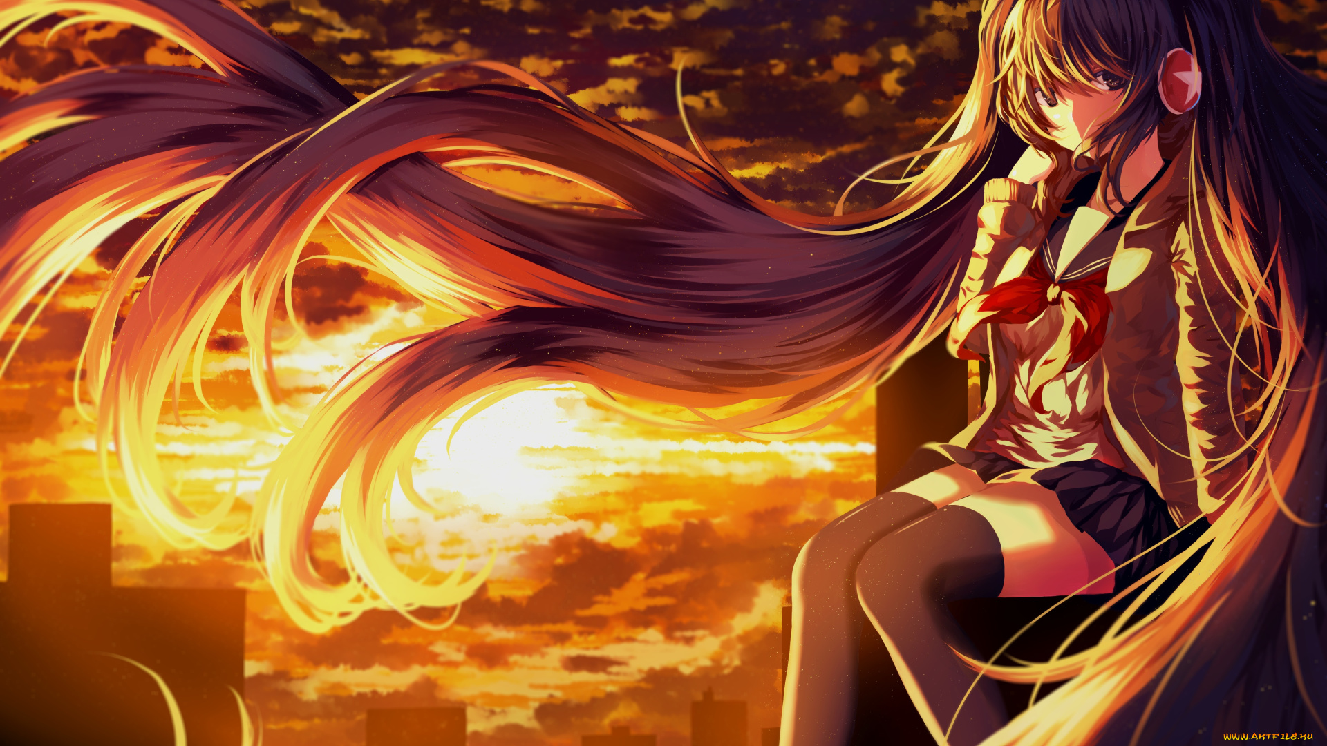 аниме, vocaloid, девушка, взгляд, фон, волосы