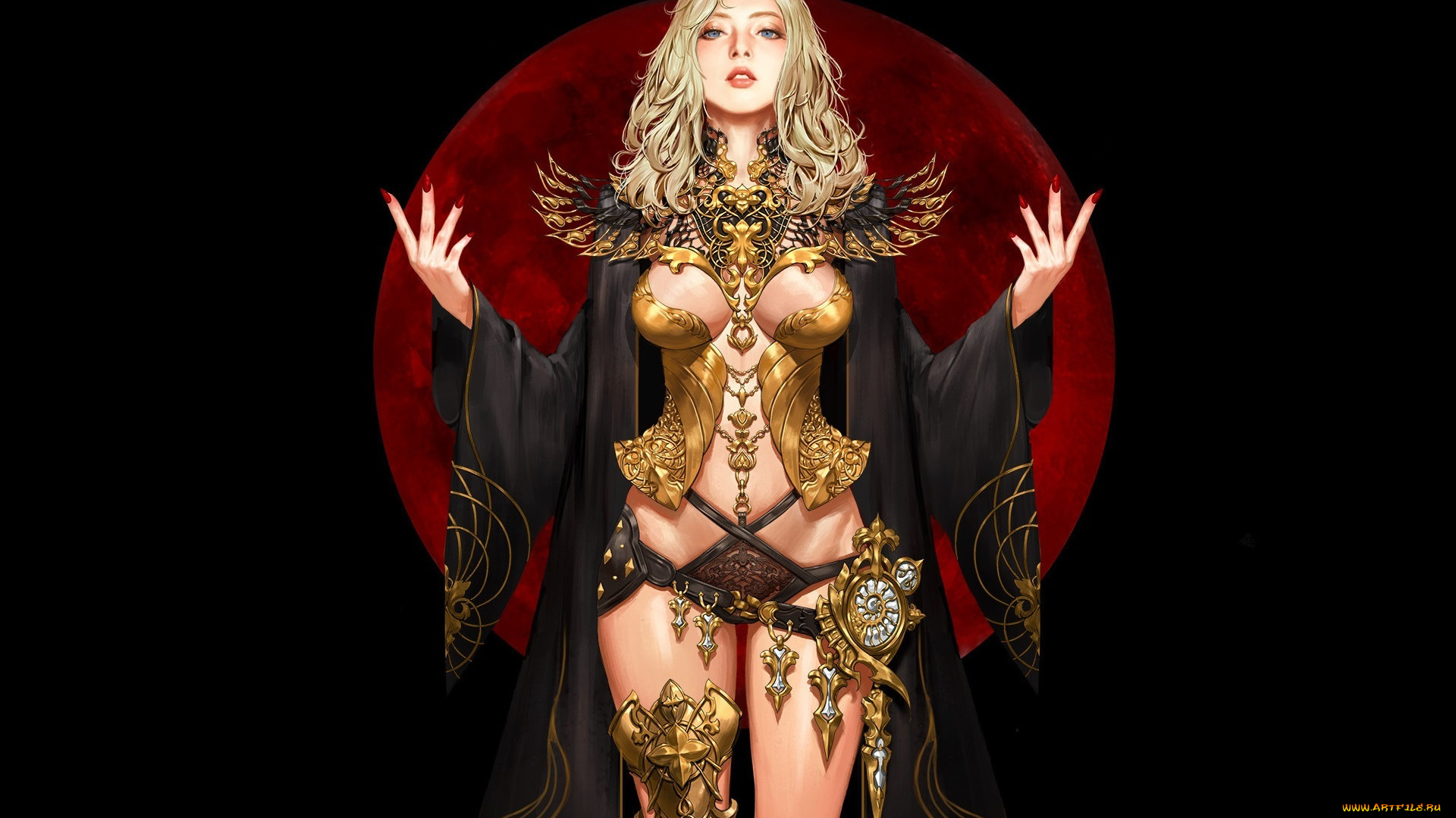 фэнтези, девушки, золотой, костюм, девушка