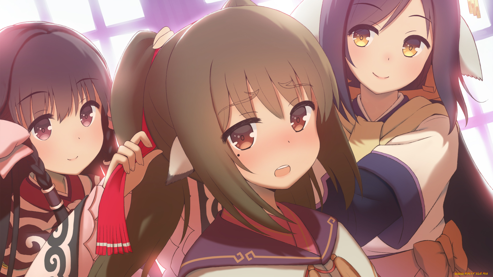 utavarerumono, аниме, взгляд, девушки, фон