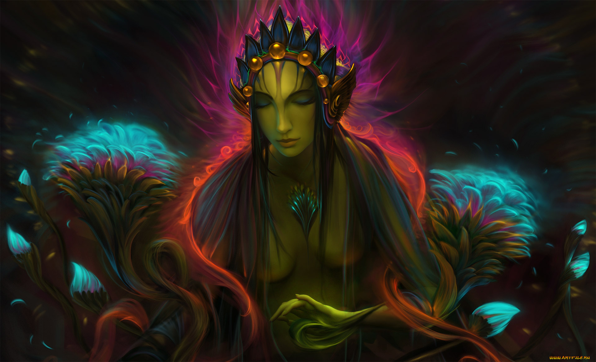 фэнтези, существа, взгляд, фон, девушка