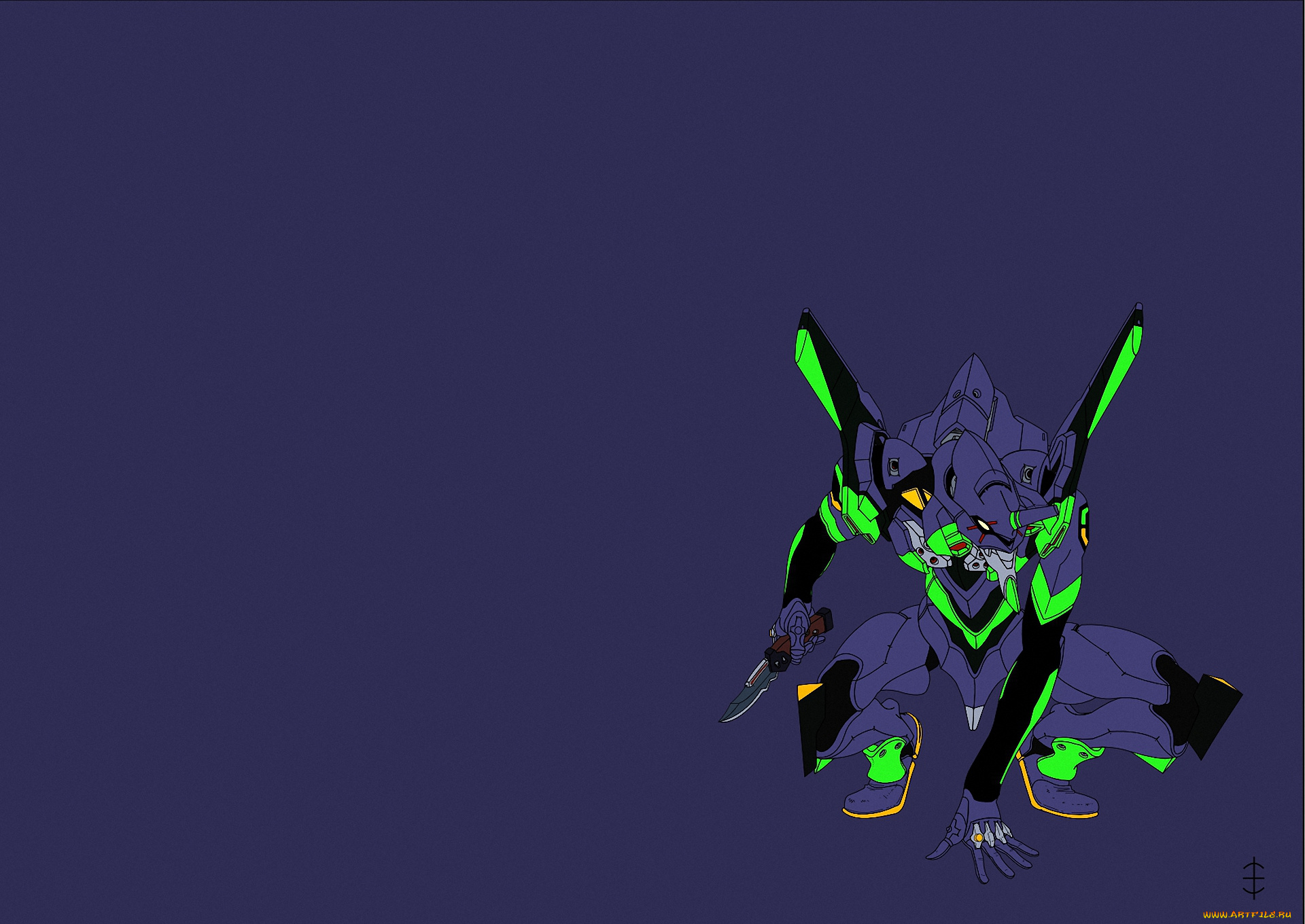 аниме, evangelion, робот, eva02, оружие, нож, меха