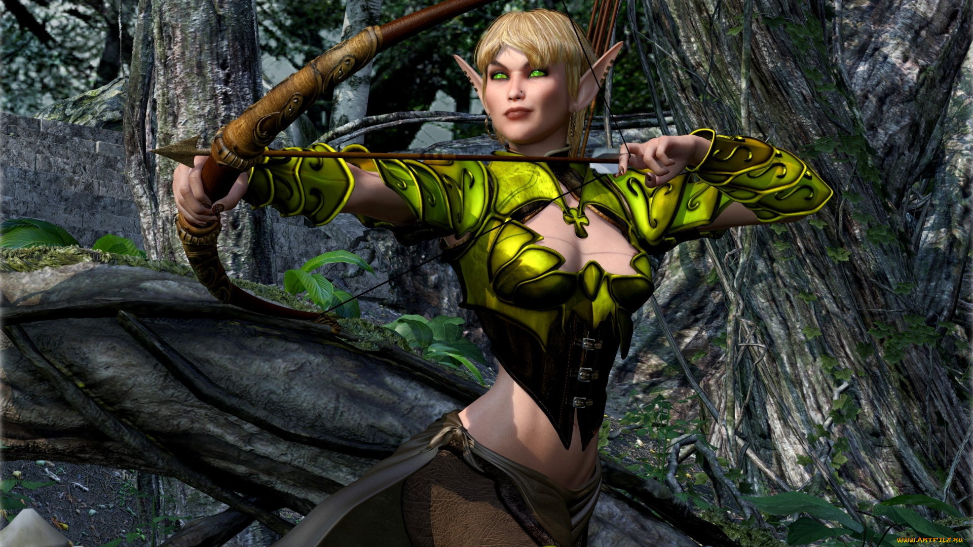 3д, графика, эльфы, , elves, эльфийки, фон, взгляд