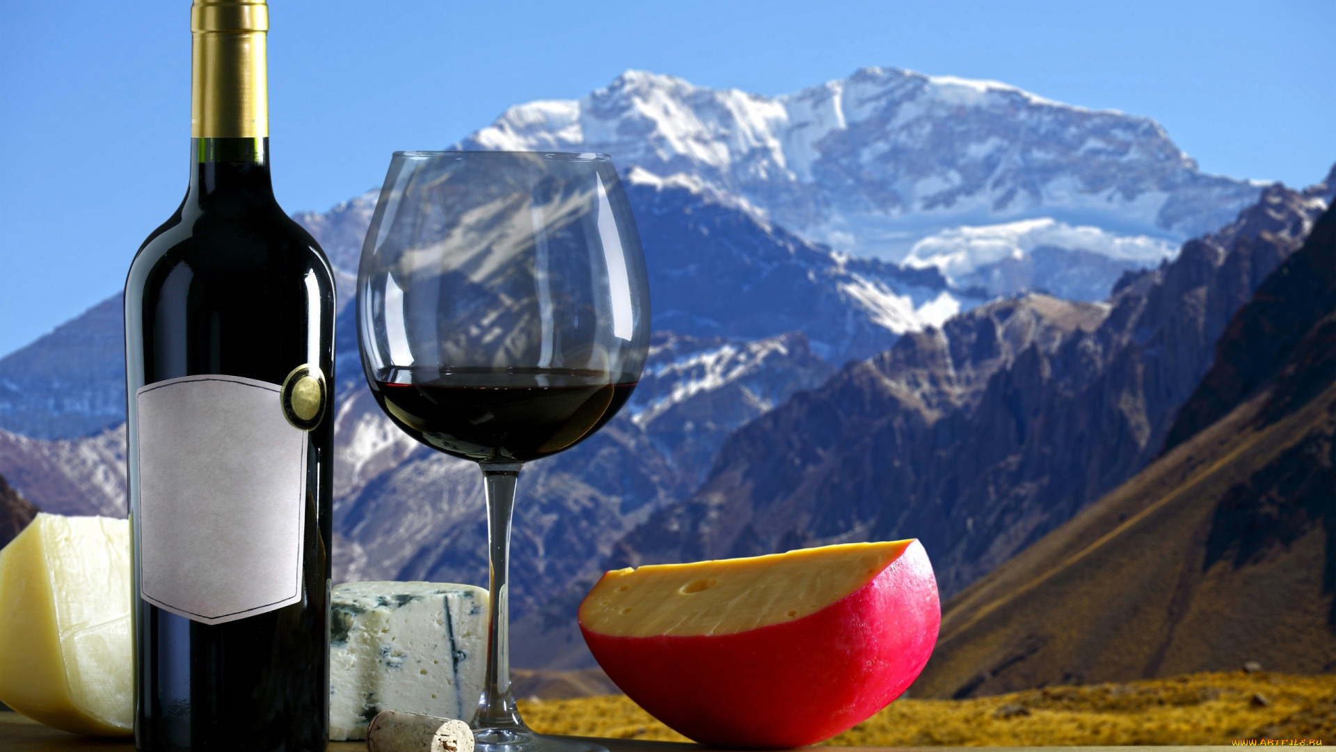 еда, напитки, , вино, вино, красное, пробка, сыр, бокал, горы, бутылка