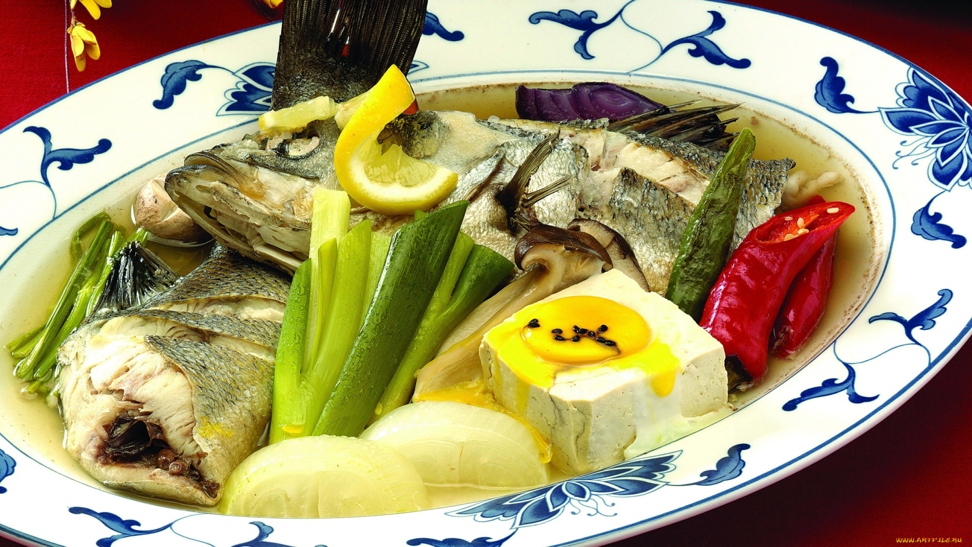 еда, первые, блюда, рыбный, суп, лимон, тофу, перец