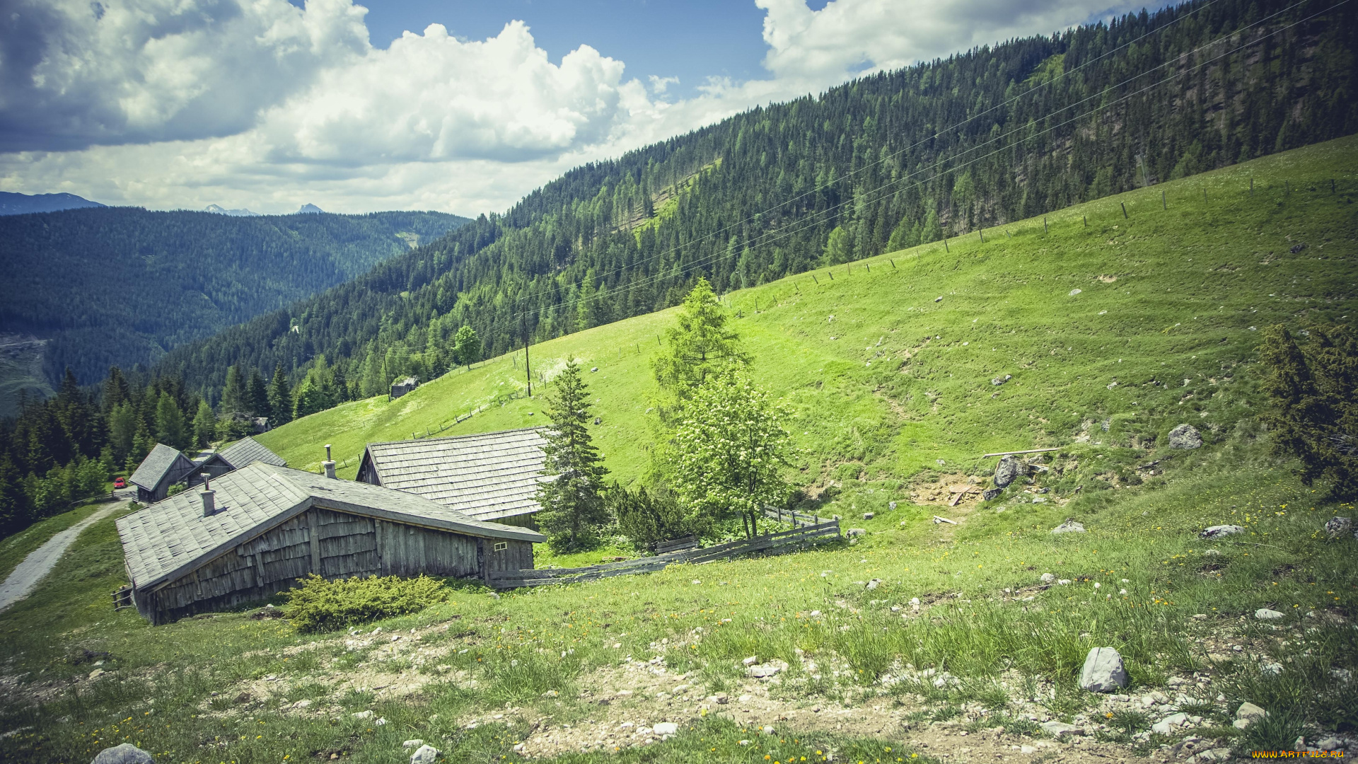 города, -, здания, , дома, облака, дом, горы