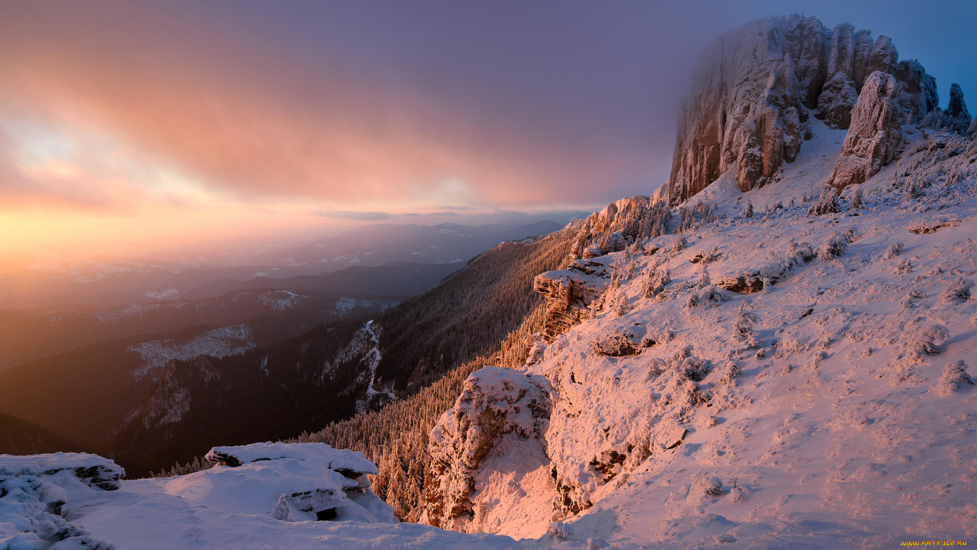 природа, горы, Чахлэу, румыния, зима, деревья