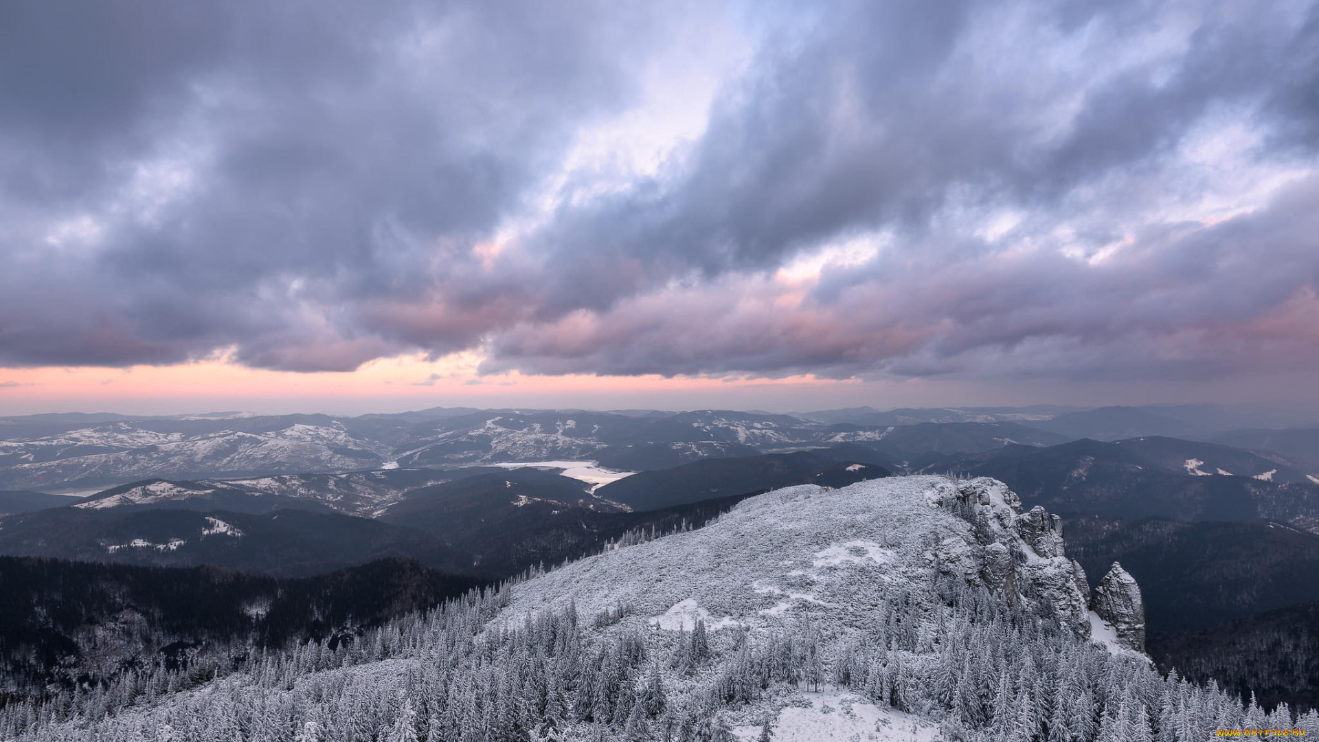 природа, горы, деревья, зима, румыния, Чахлэу