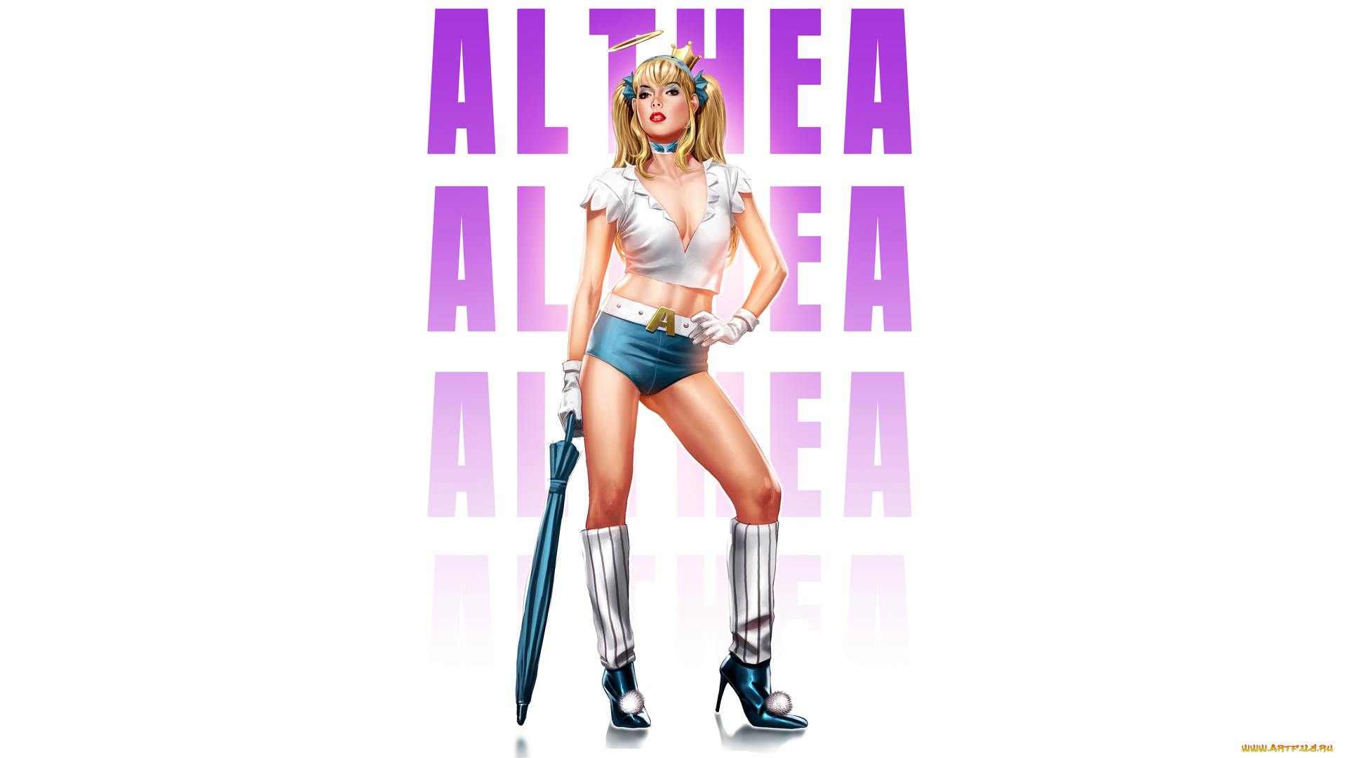 рисованное, комиксы, зонтик, нимб, взгляд, девушка, фон