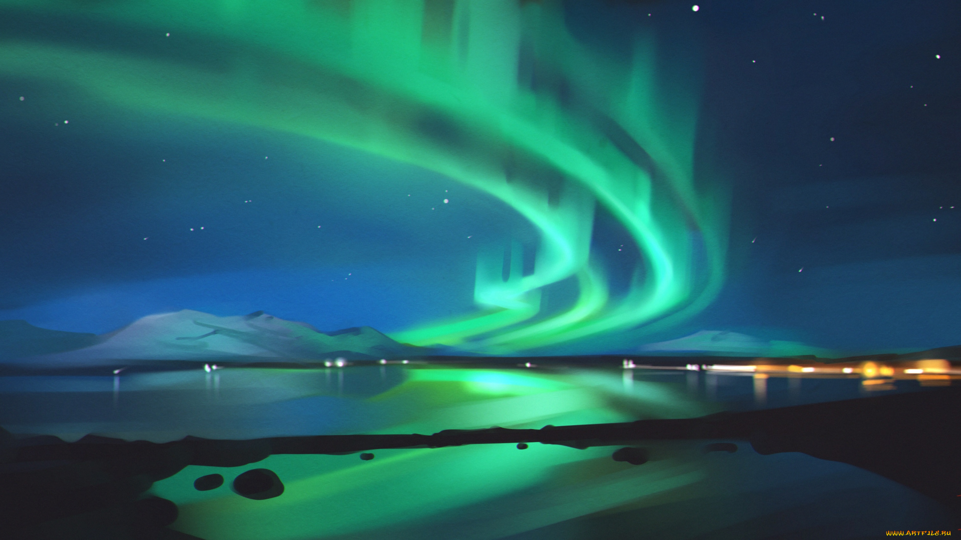 рисованное, природа, сияние