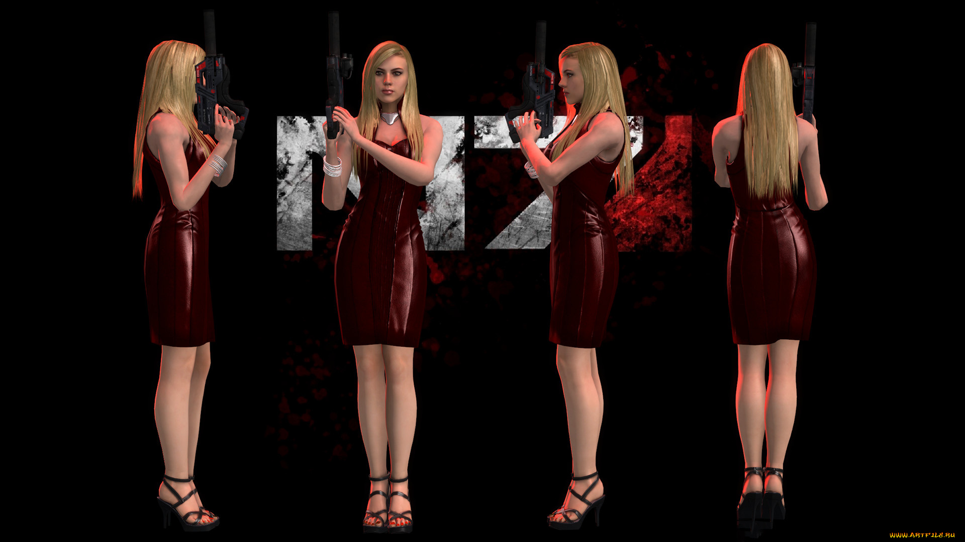 видео, игры, mass, effect, -, occitania, , dae, hyun, and, cassius, оружие, платье, взгляд, фон, девушка