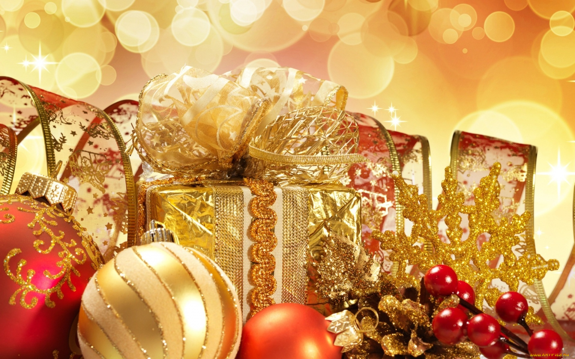 праздничные, подарки, и, коробочки, шарики, блики, ягоды, лента, коробка, снежинка