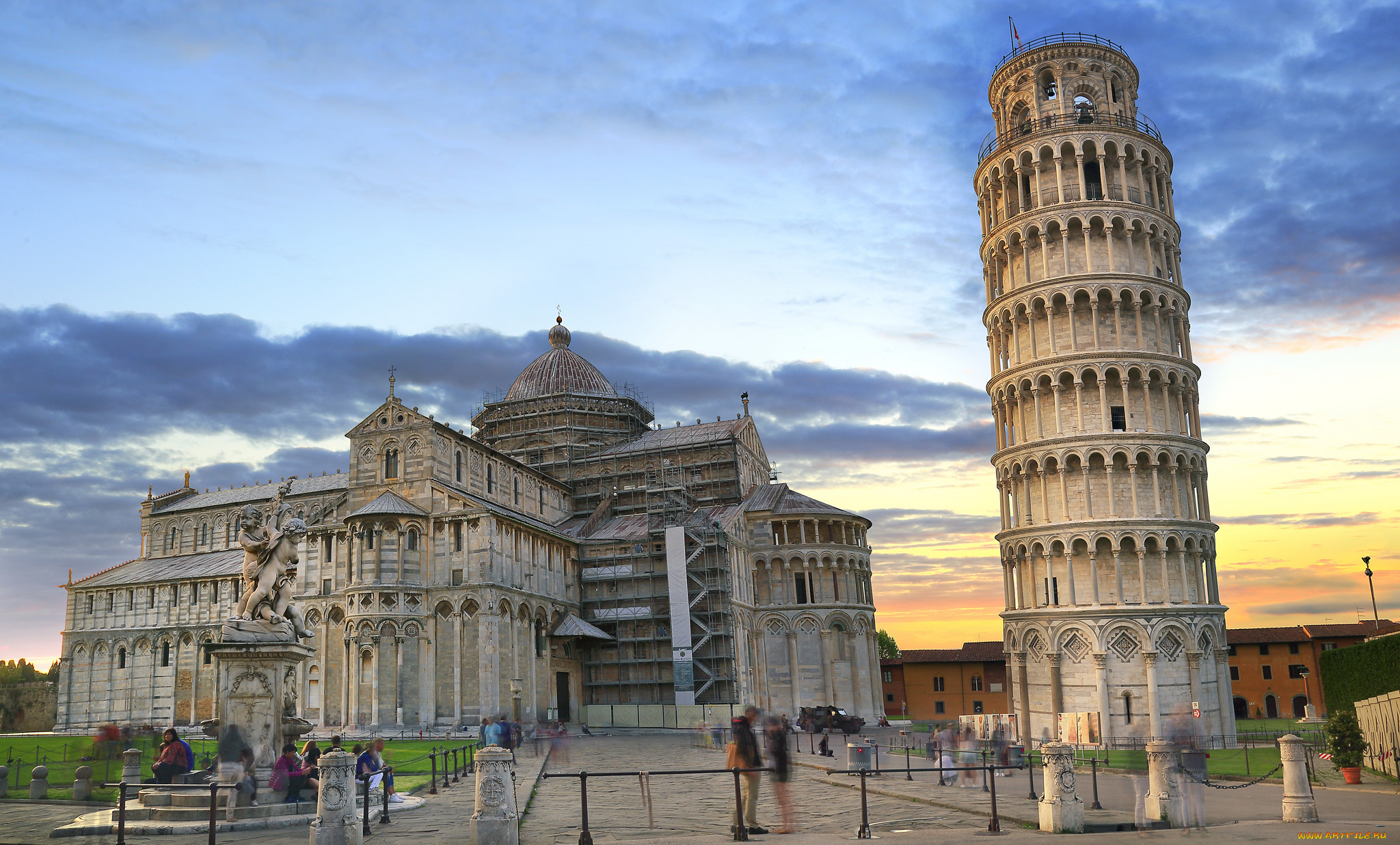 leaning, pisa, sunset, города, пиза, , италия, дворец, башня