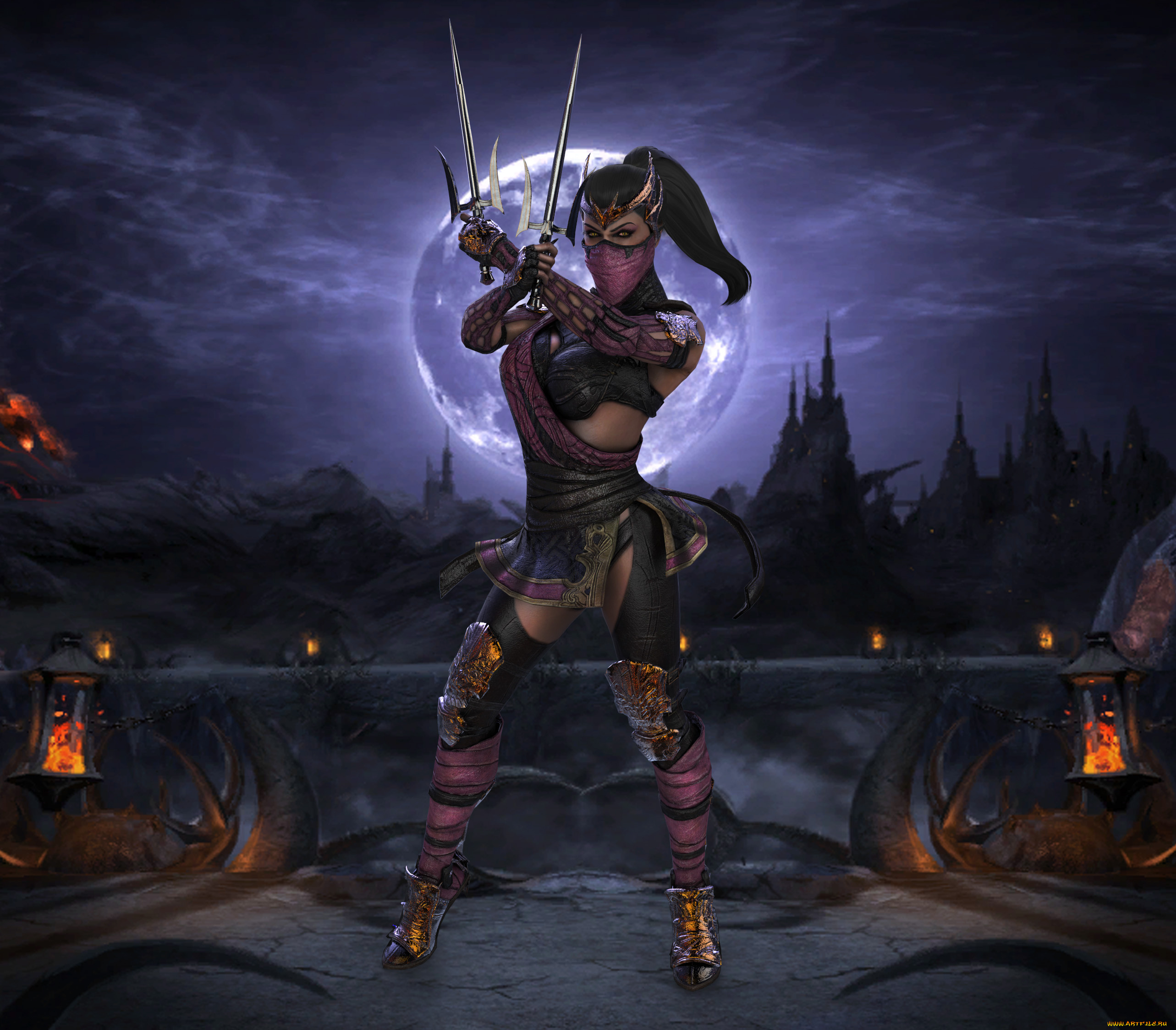 видео, игры, mortal, kombat, девушка, маска, фон, униформа, взгляд