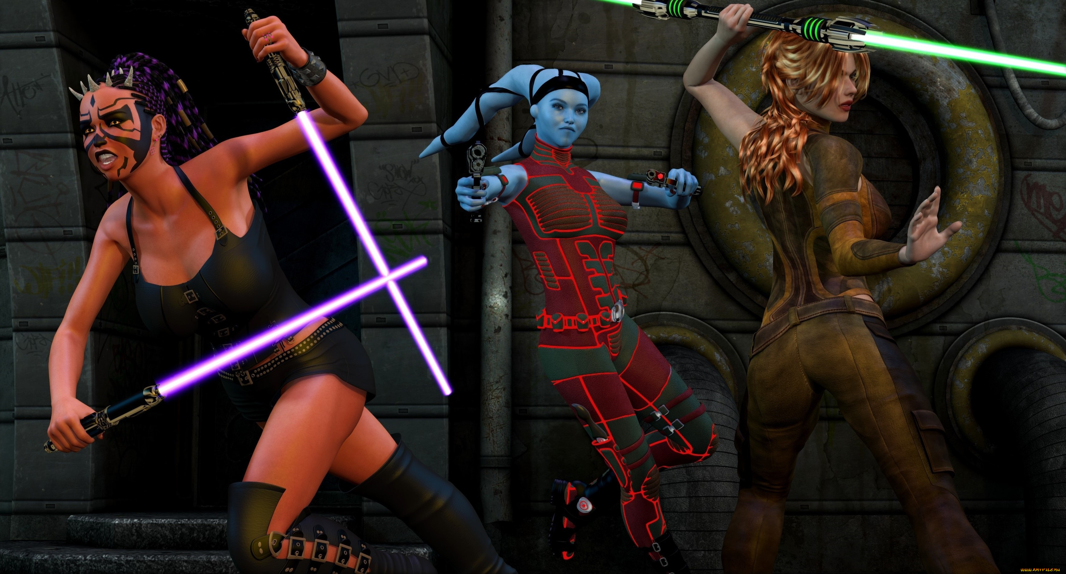 3д, графика, фантазия, , fantasy, взгляд, девушки, орежие, фон