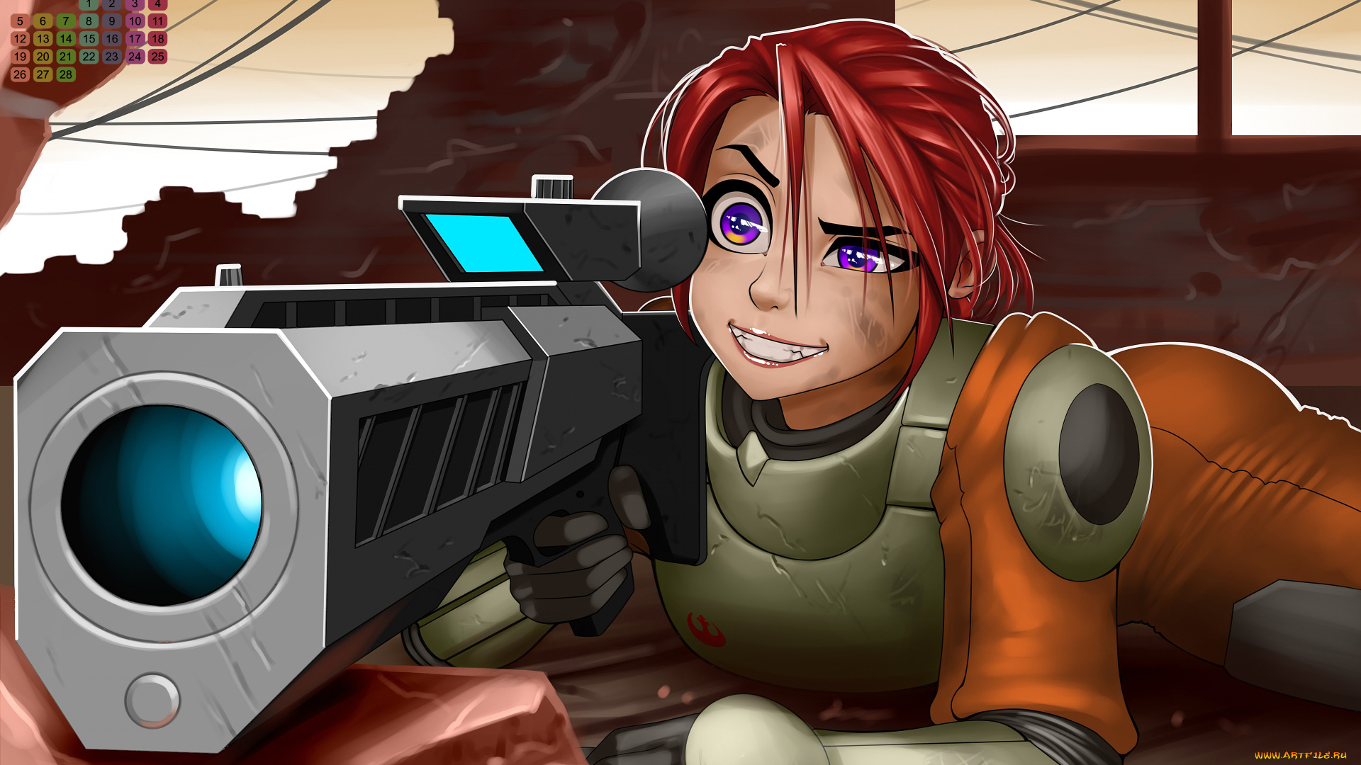 календари, аниме, 2018, девушка, взгляд, пистолет