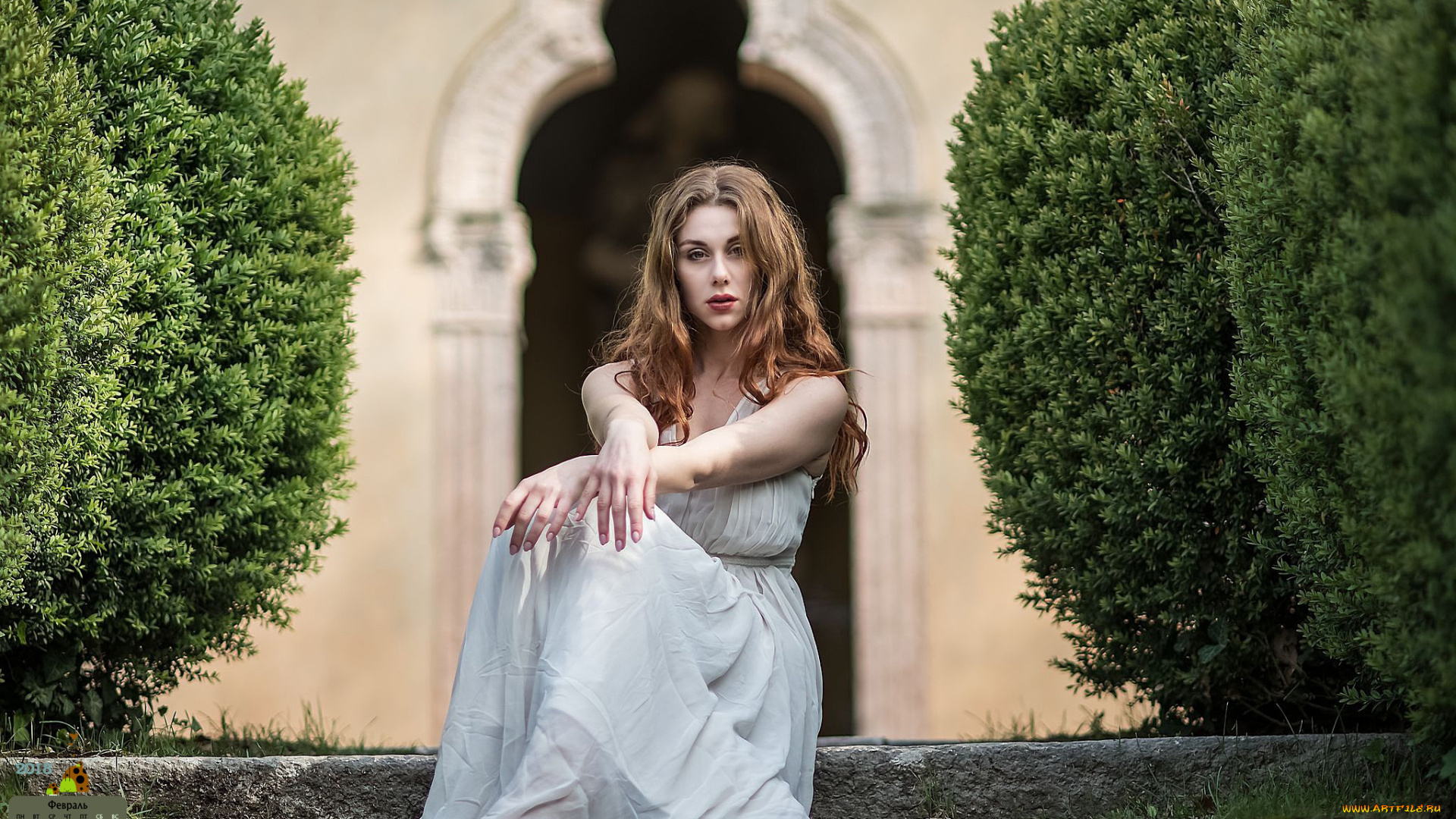 календари, девушки, 2018, взгляд, куст