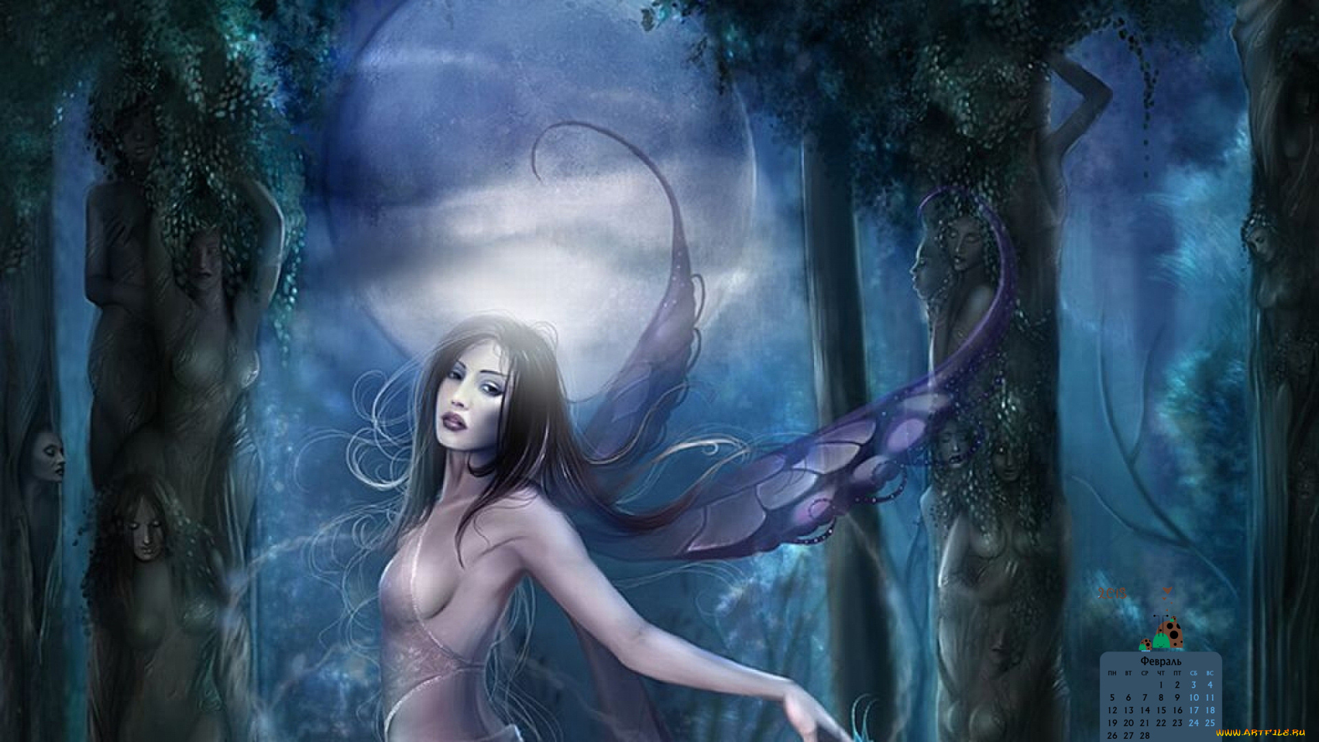 календари, фэнтези, взгляд, крылья, 2018, девушка