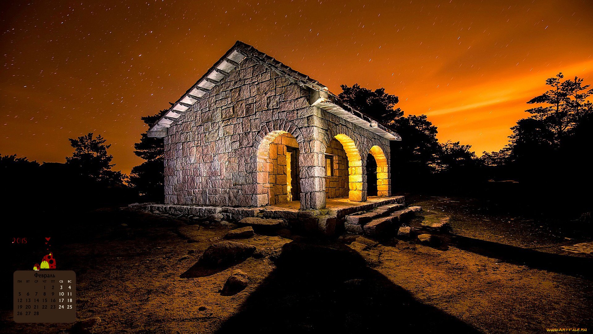 календари, города, освещение, 2018, ночь, здание