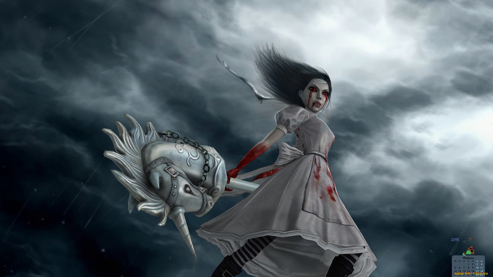 календари, рисованные, , векторная, графика, взгляд, кровь, лицо, девушка, 2018