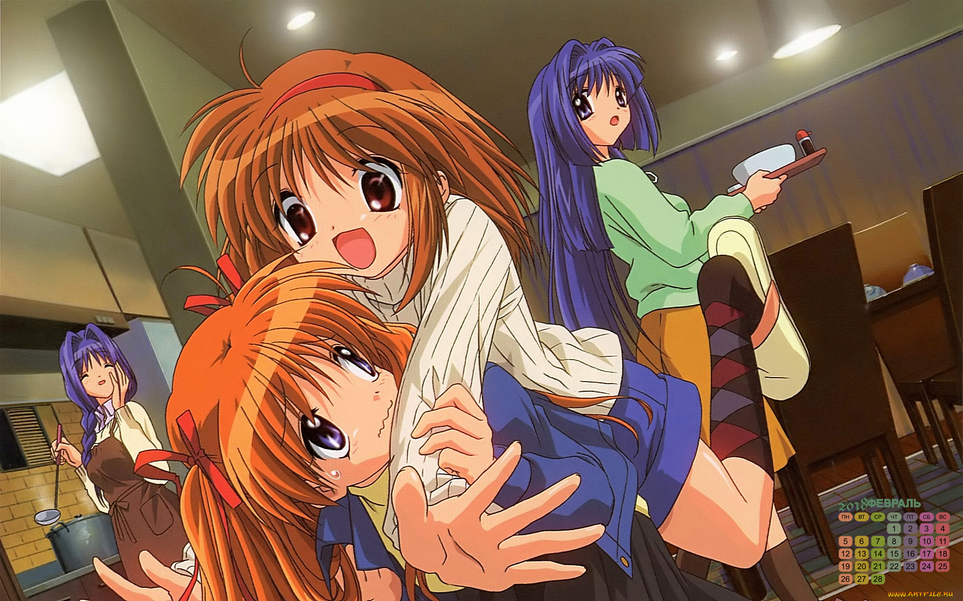 календари, аниме, 2018, девушка, взгляд, эмоции