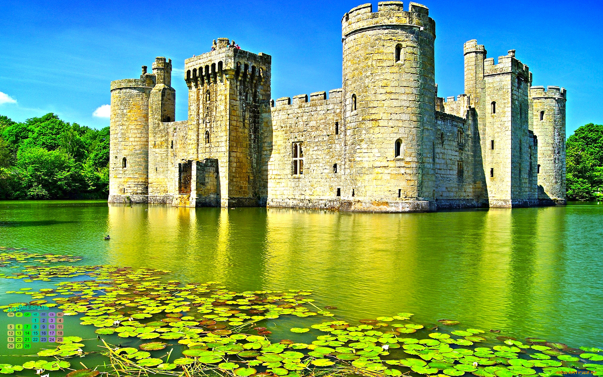 календари, города, 2018, водоем, крепость, замок