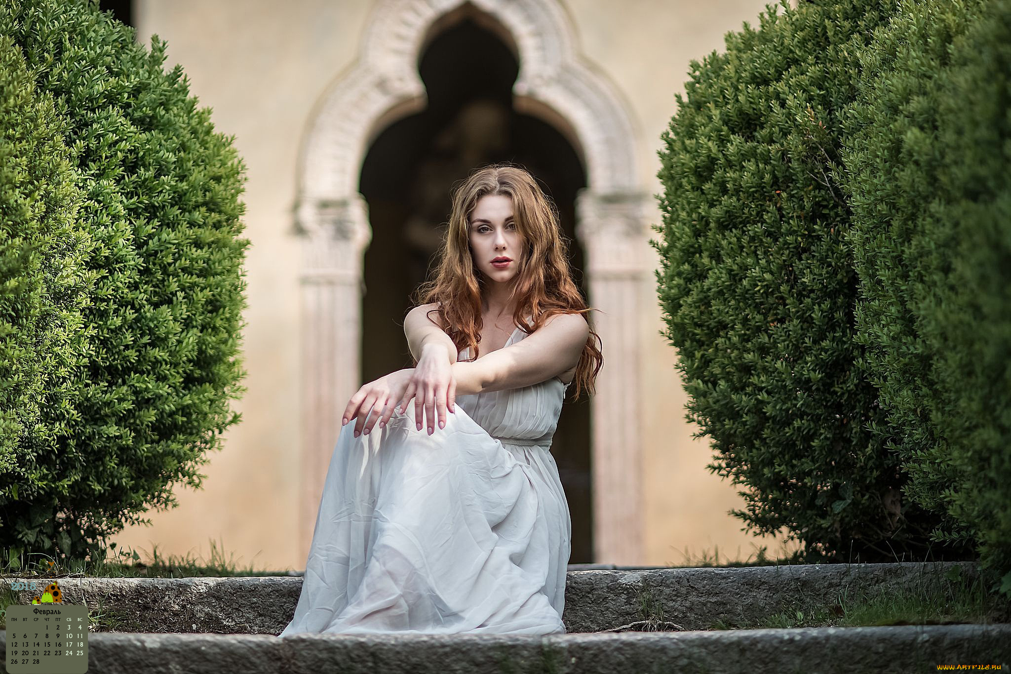 календари, девушки, 2018, взгляд, куст