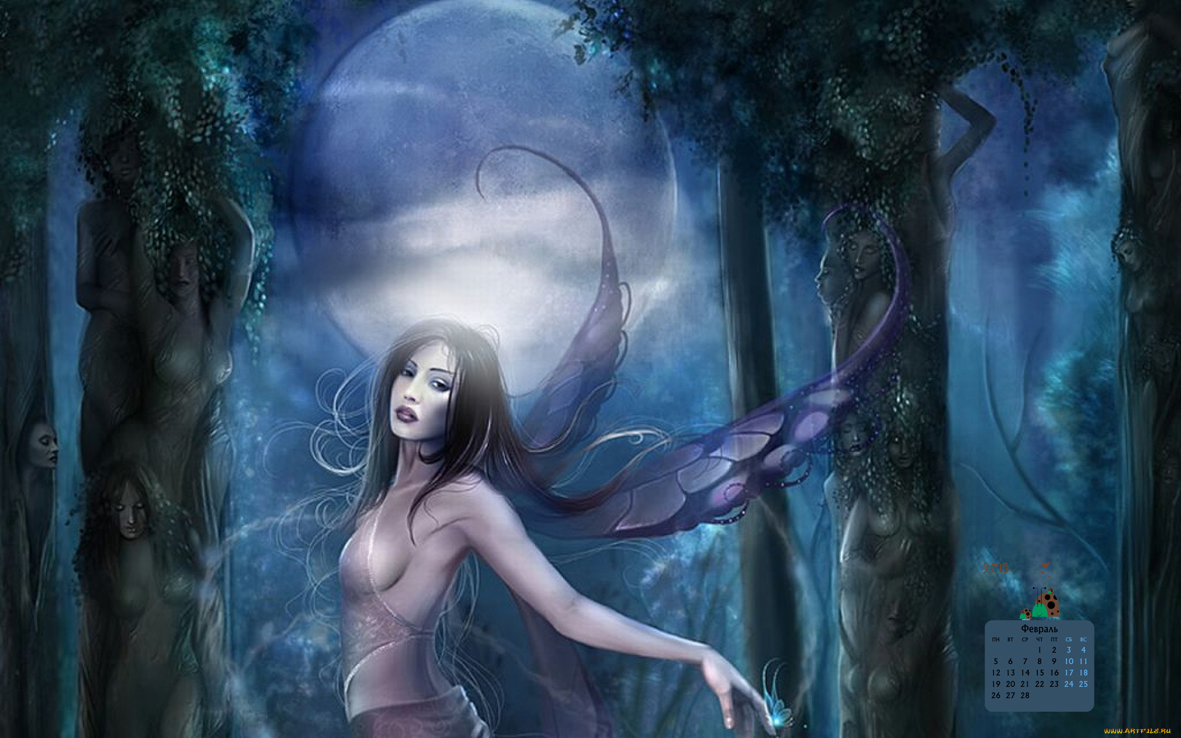 календари, фэнтези, взгляд, крылья, 2018, девушка