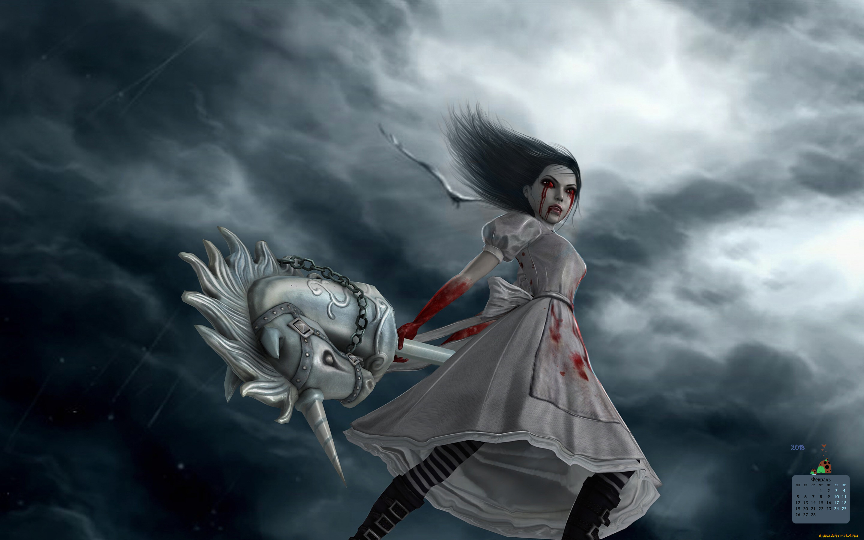 календари, рисованные, , векторная, графика, взгляд, кровь, лицо, девушка, 2018