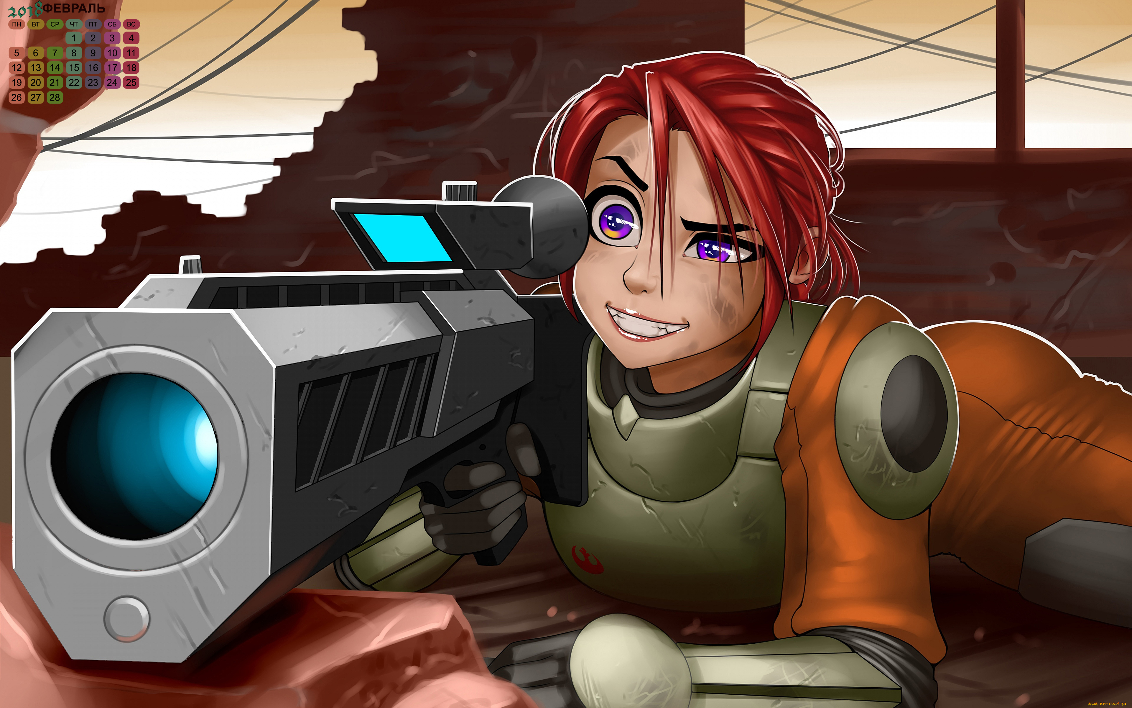 календари, аниме, 2018, девушка, взгляд, пистолет